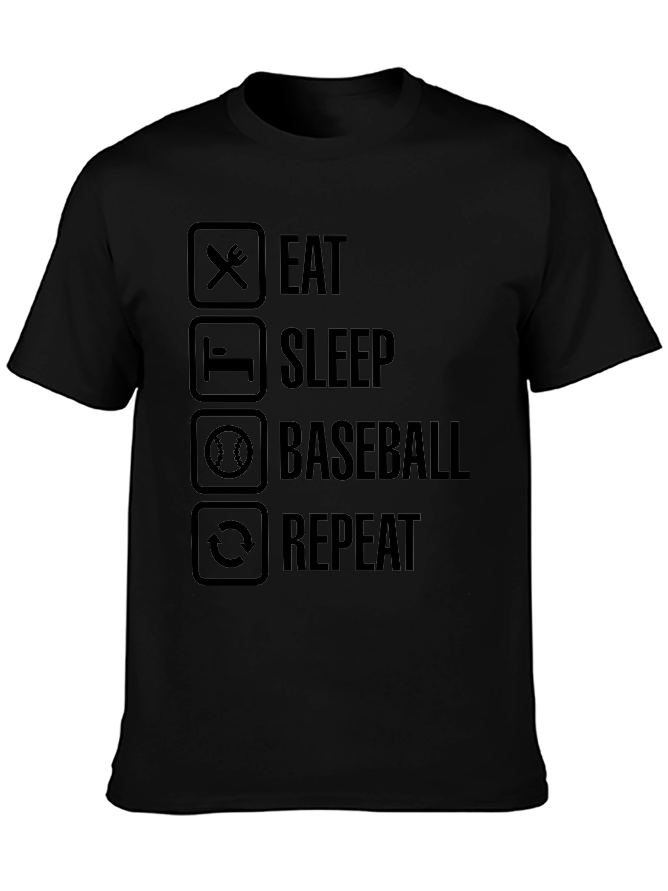 Eat Sleep Baseball Repeat Black Graphic Tee