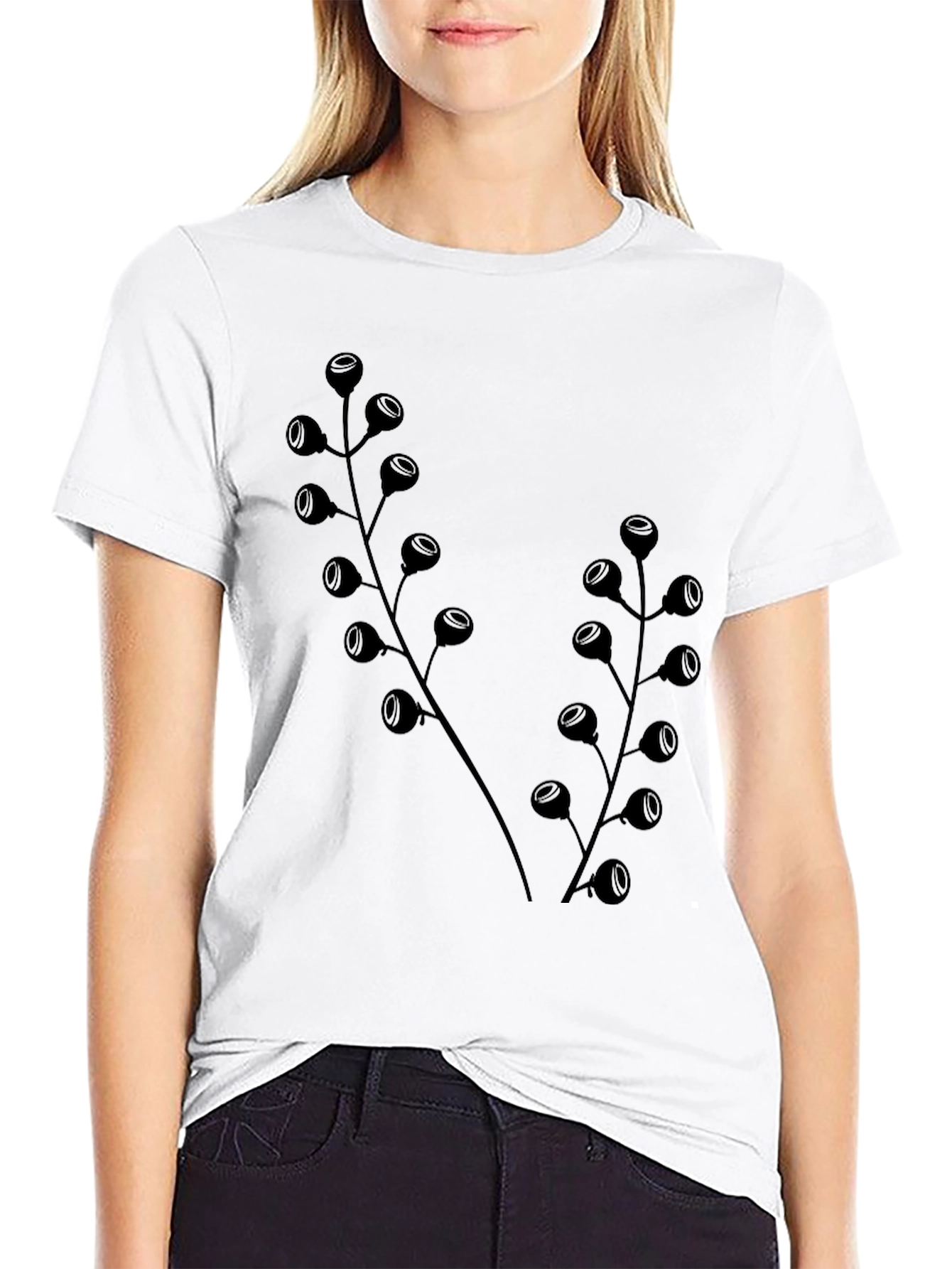 Botanical Black T-Shirt - Modern Plant Design