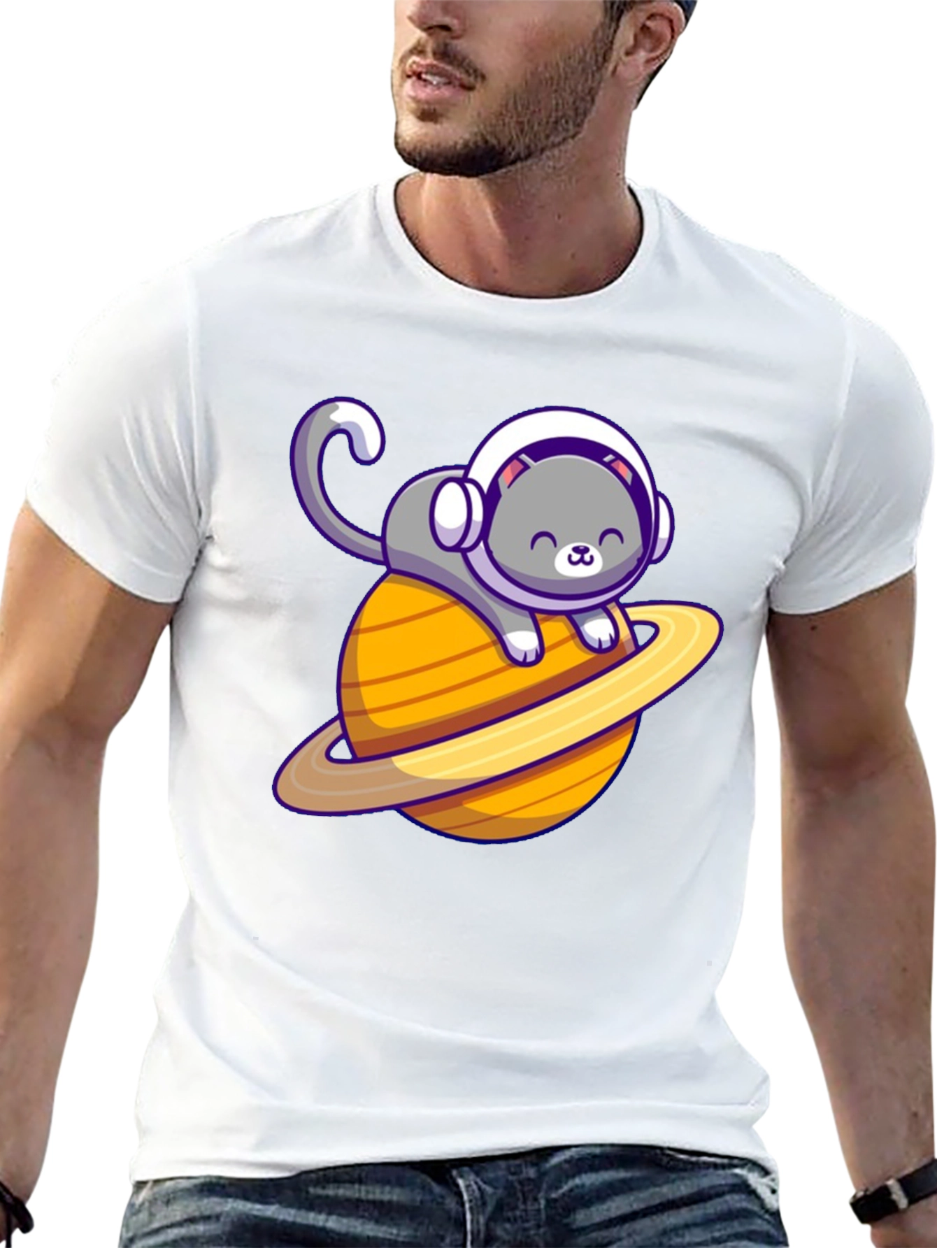 Space Cat T-Shirt - Saturn Planet