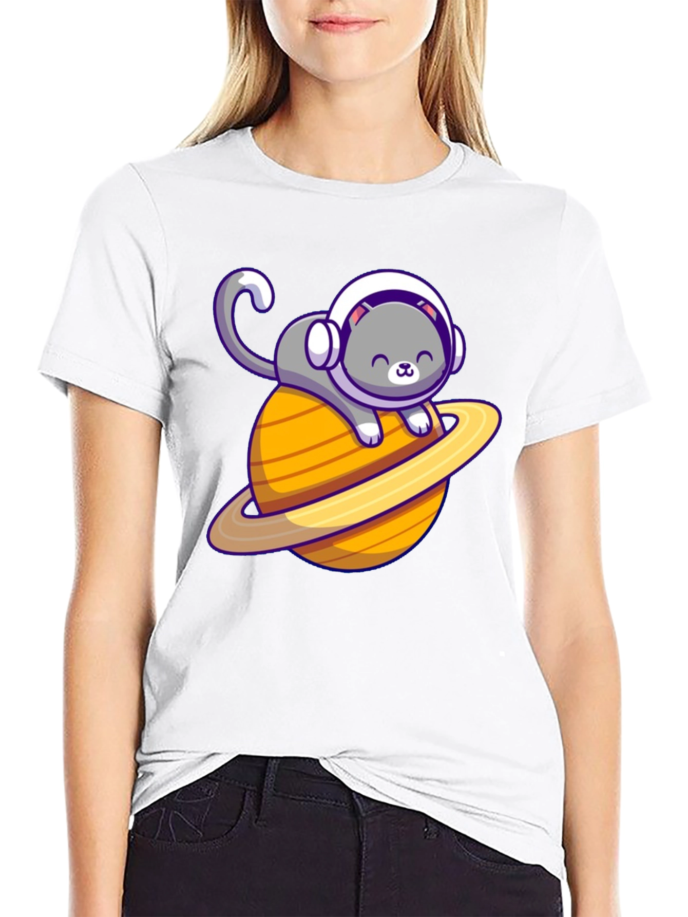 Space Cat T-Shirt - Saturn Planet