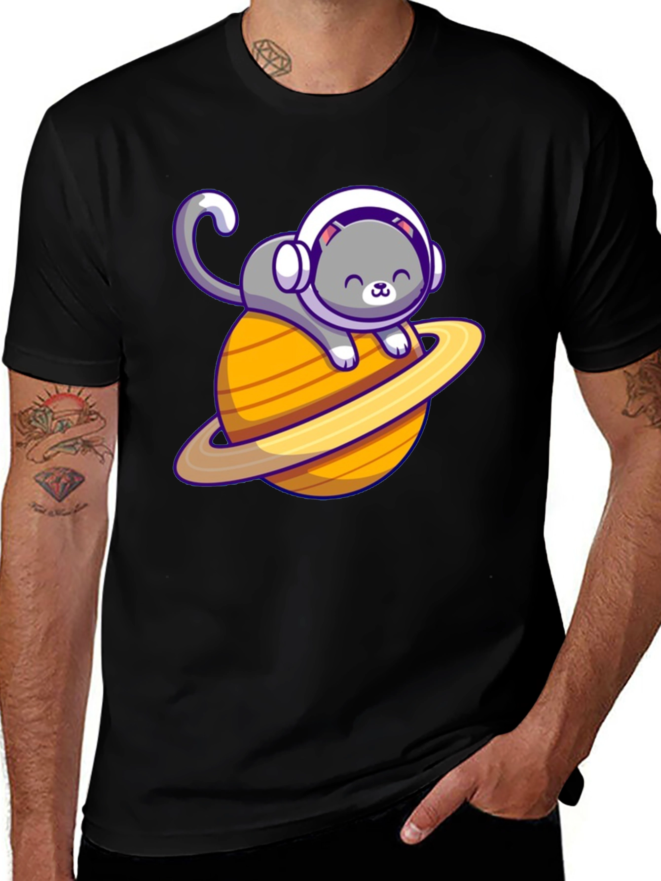 Space Cat T-Shirt - Saturn Planet