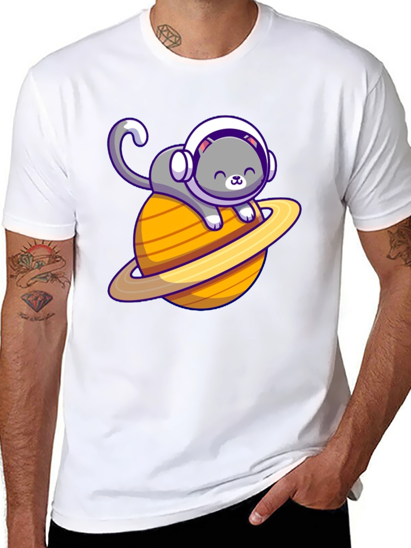 Space Cat T-Shirt - Saturn Planet