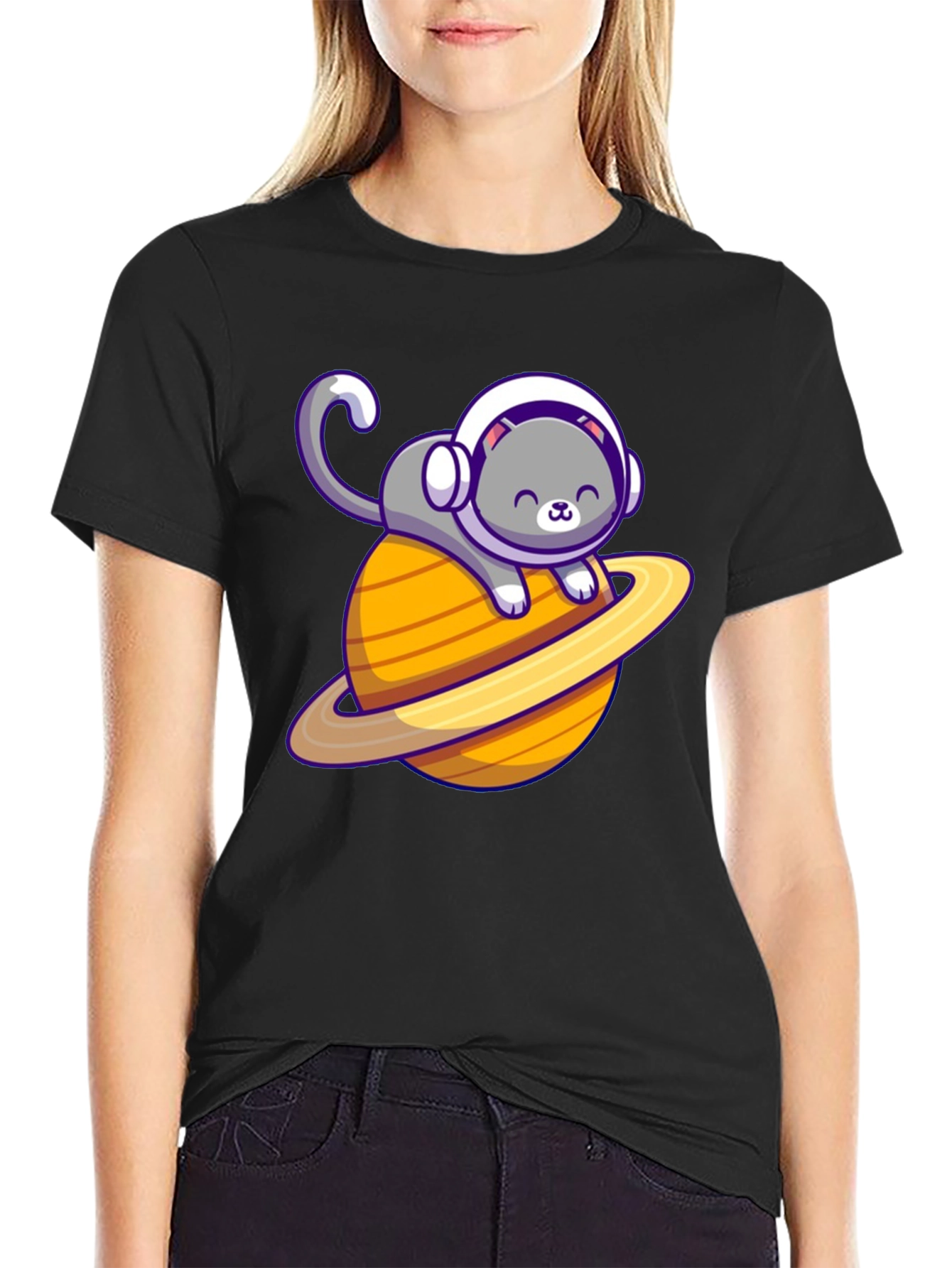 Space Cat T-Shirt - Saturn Planet