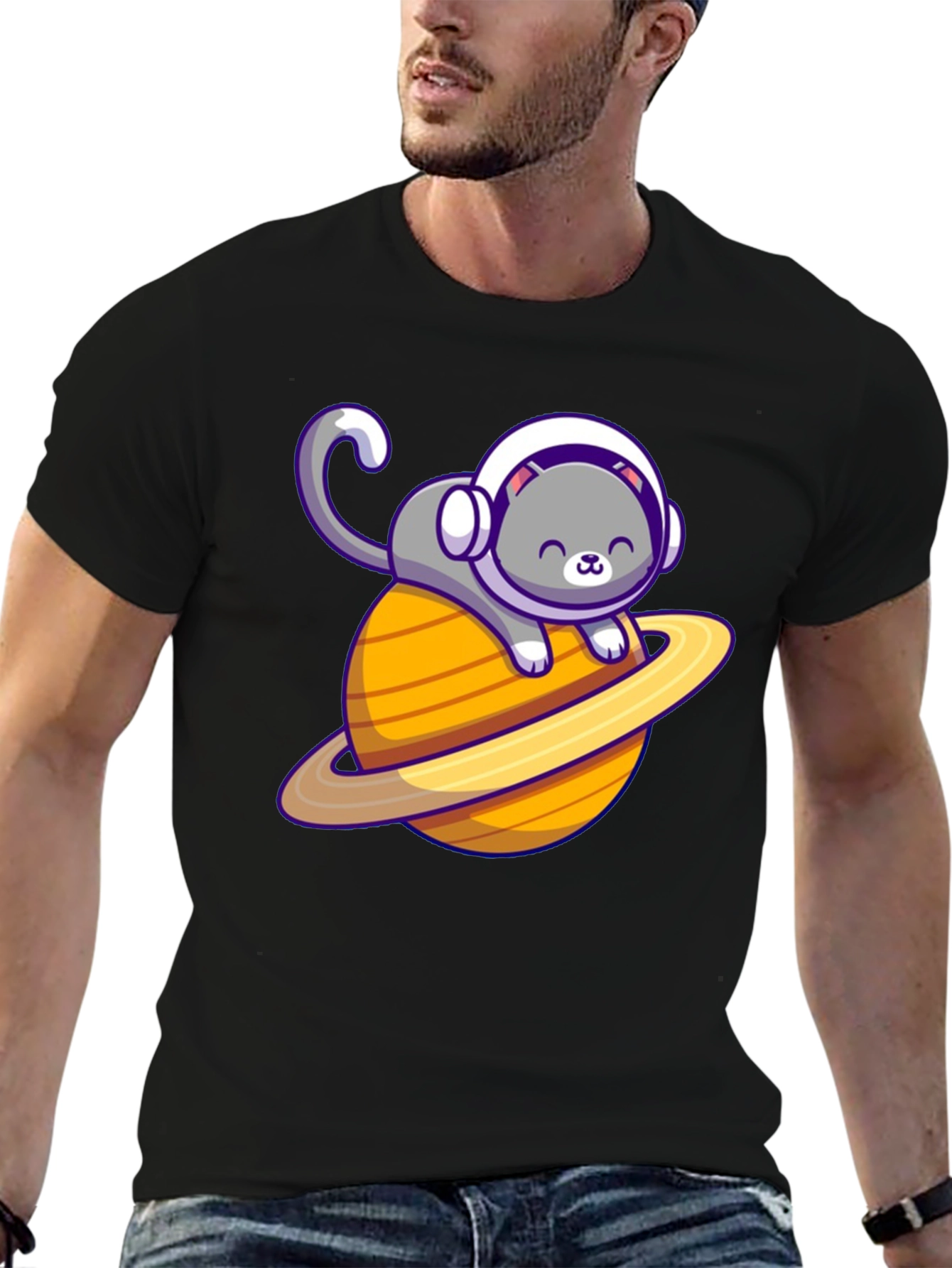 Space Cat T-Shirt - Saturn Planet