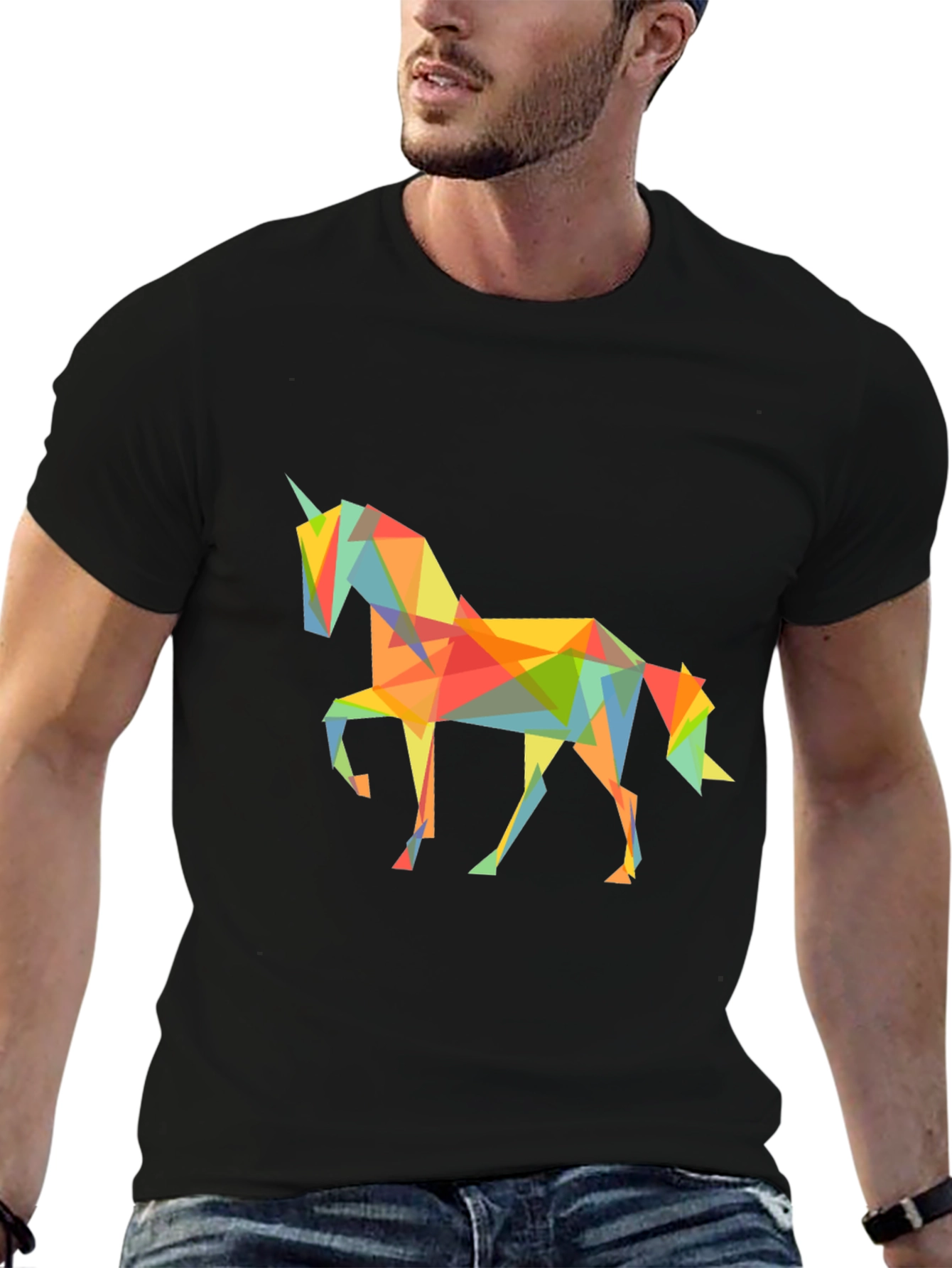 Geometric Unicorn Graphic Tee - Black