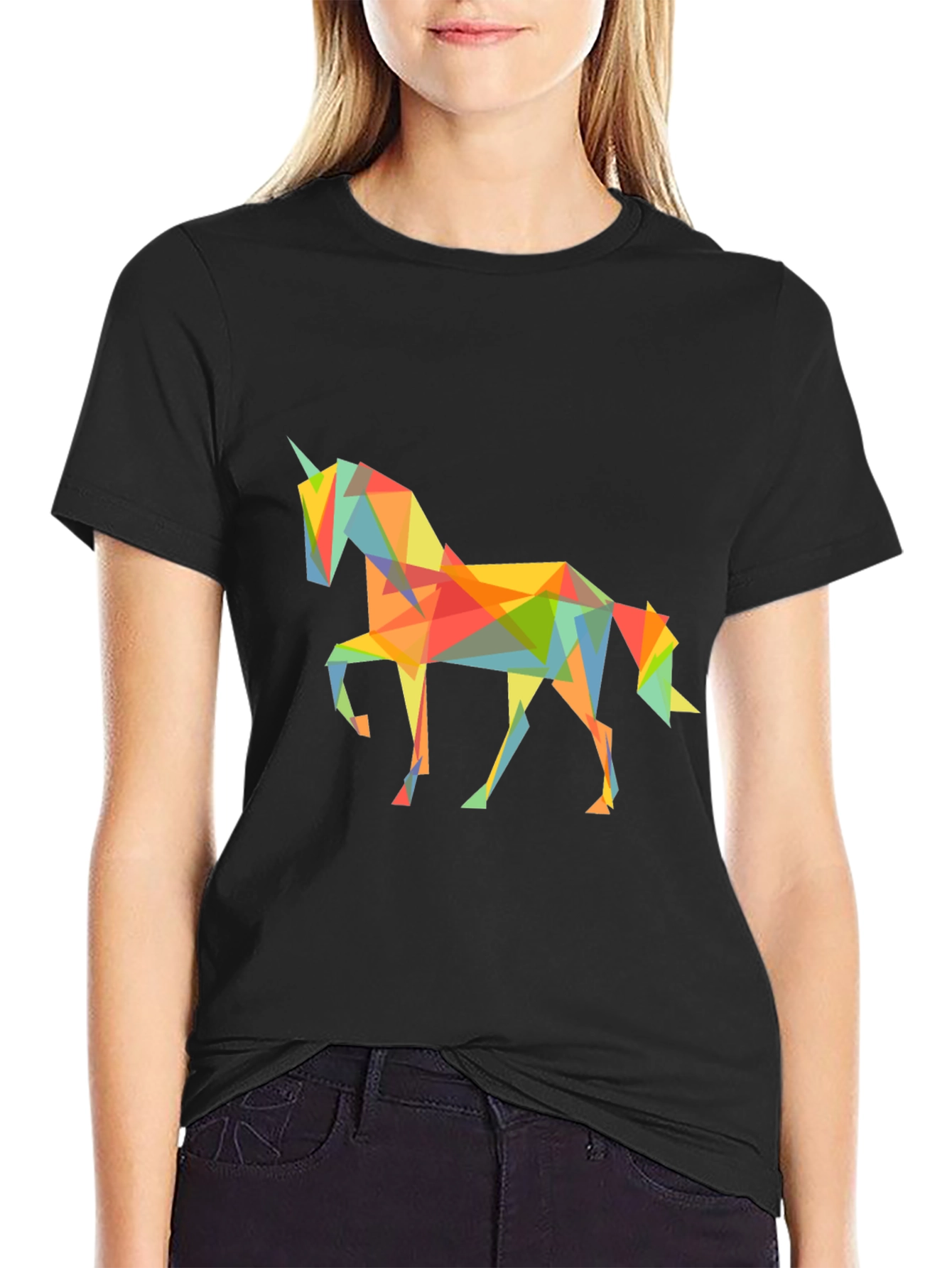 Geometric Unicorn Graphic Tee - Black
