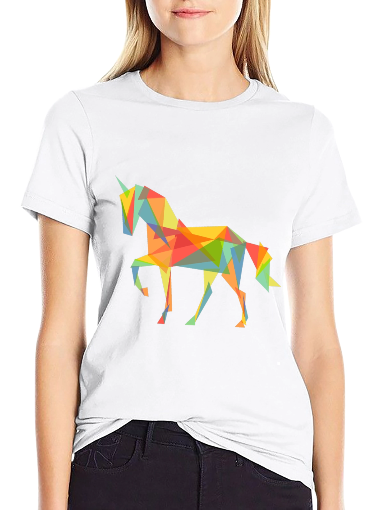 Geometric Unicorn Graphic Tee - Black