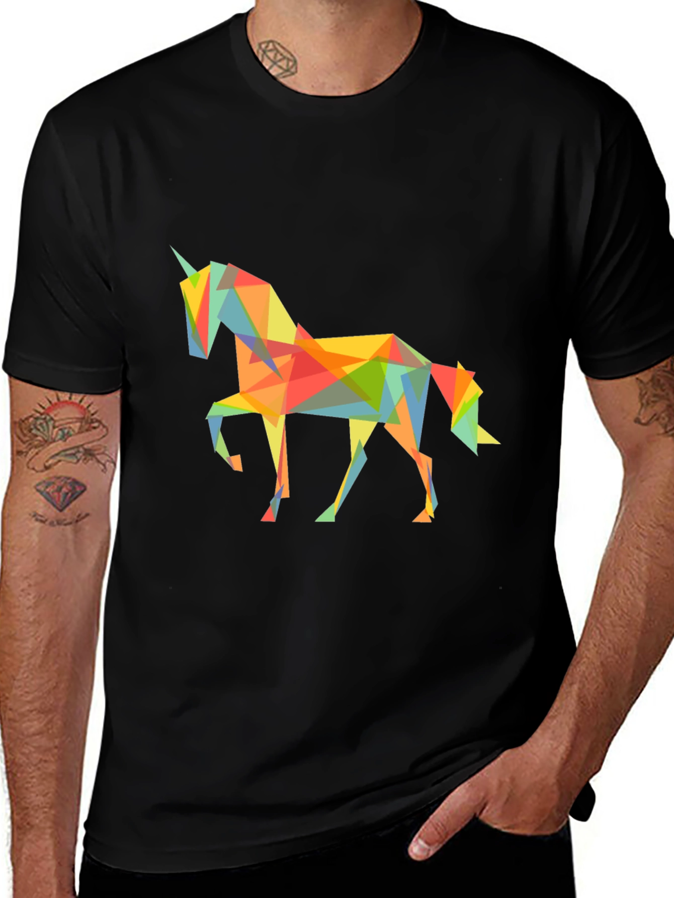 Geometric Unicorn Graphic Tee - Black
