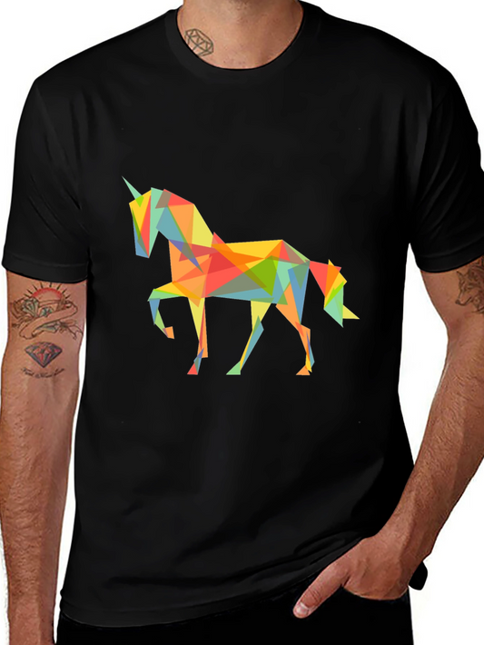 Geometric Unicorn Graphic Tee - Black