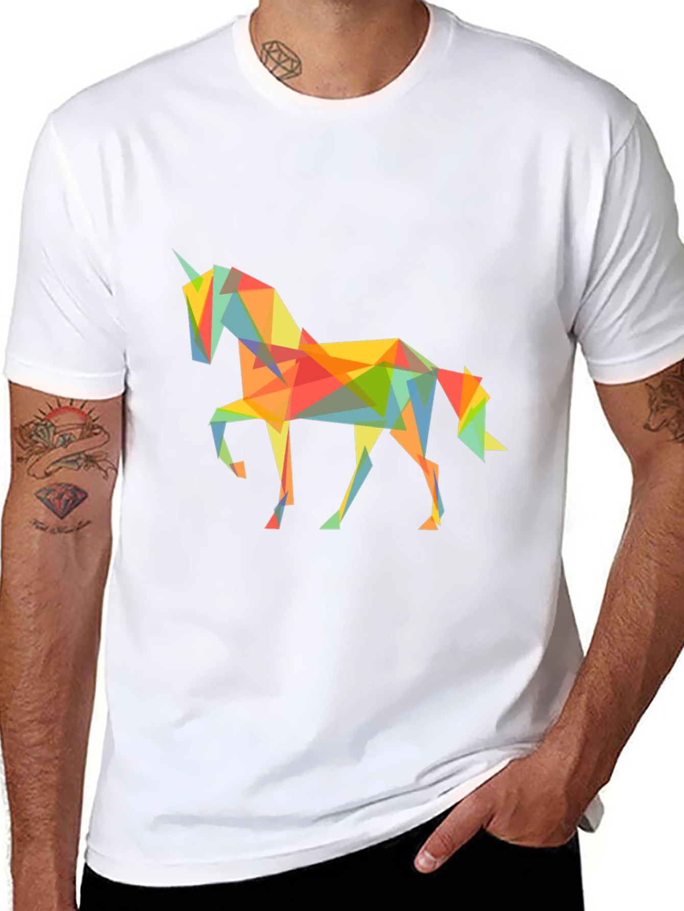 Geometric Unicorn Graphic Tee - Black