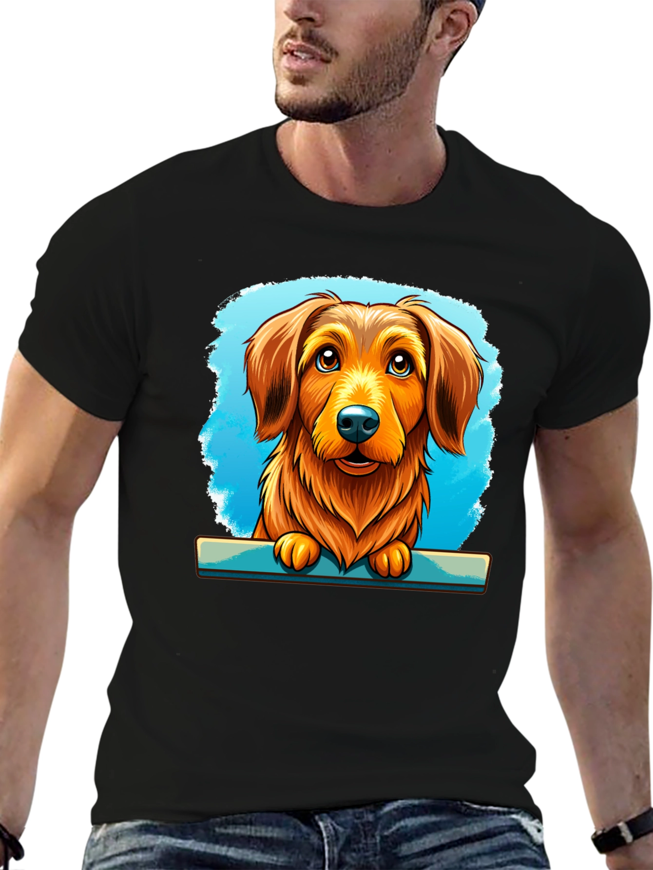 Dog Cartoon Art Print Black Tee