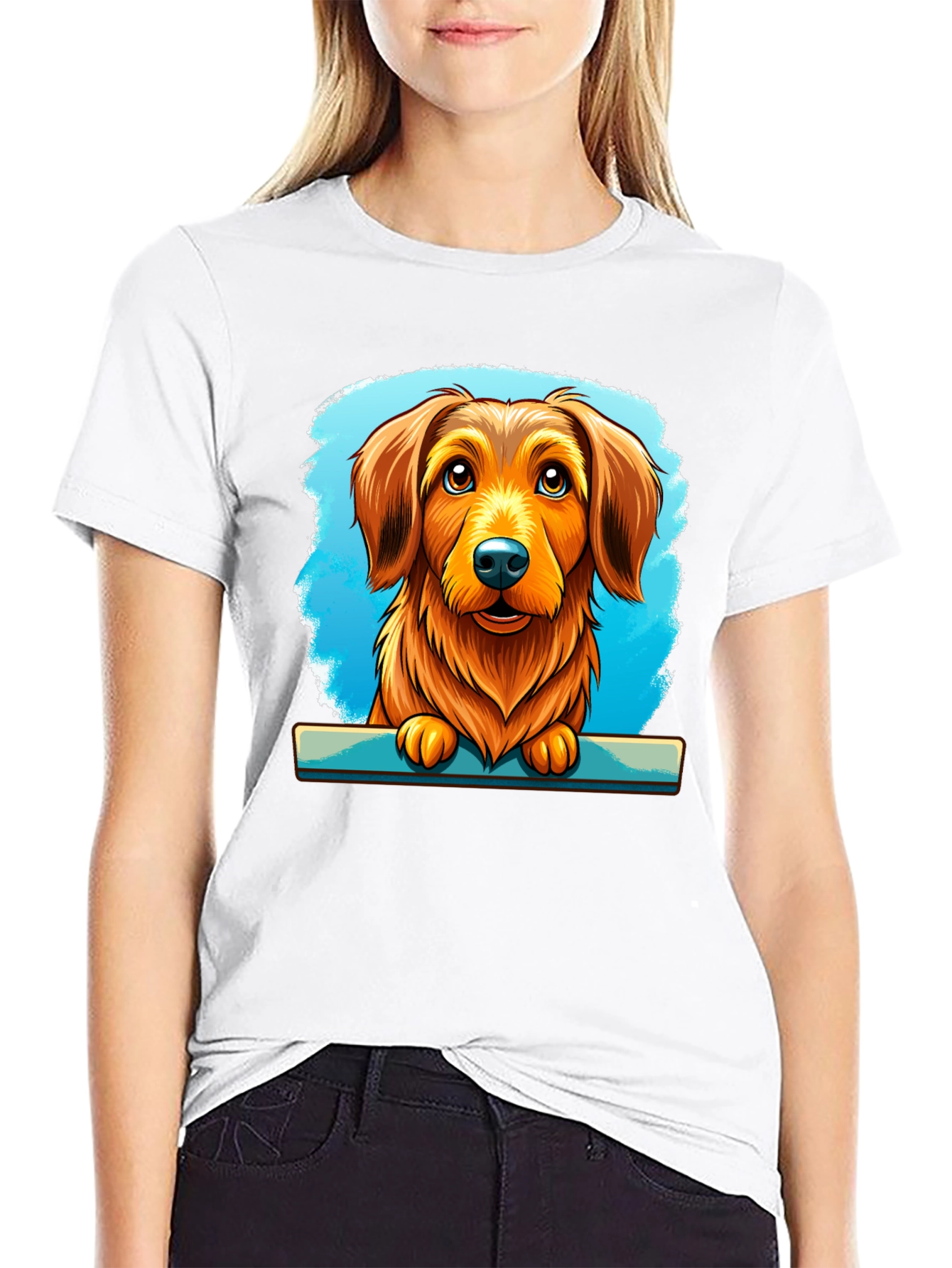 Dog Cartoon Art Print Black Tee