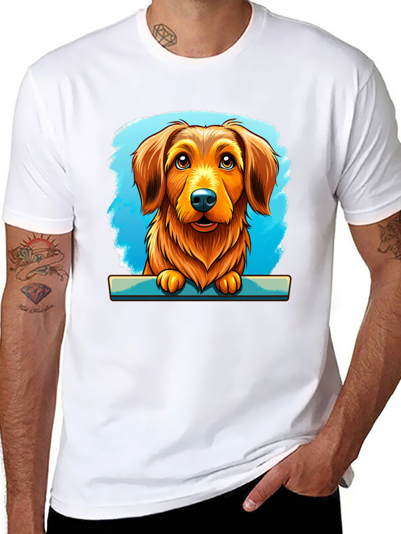 Dog Cartoon Art Print Black Tee