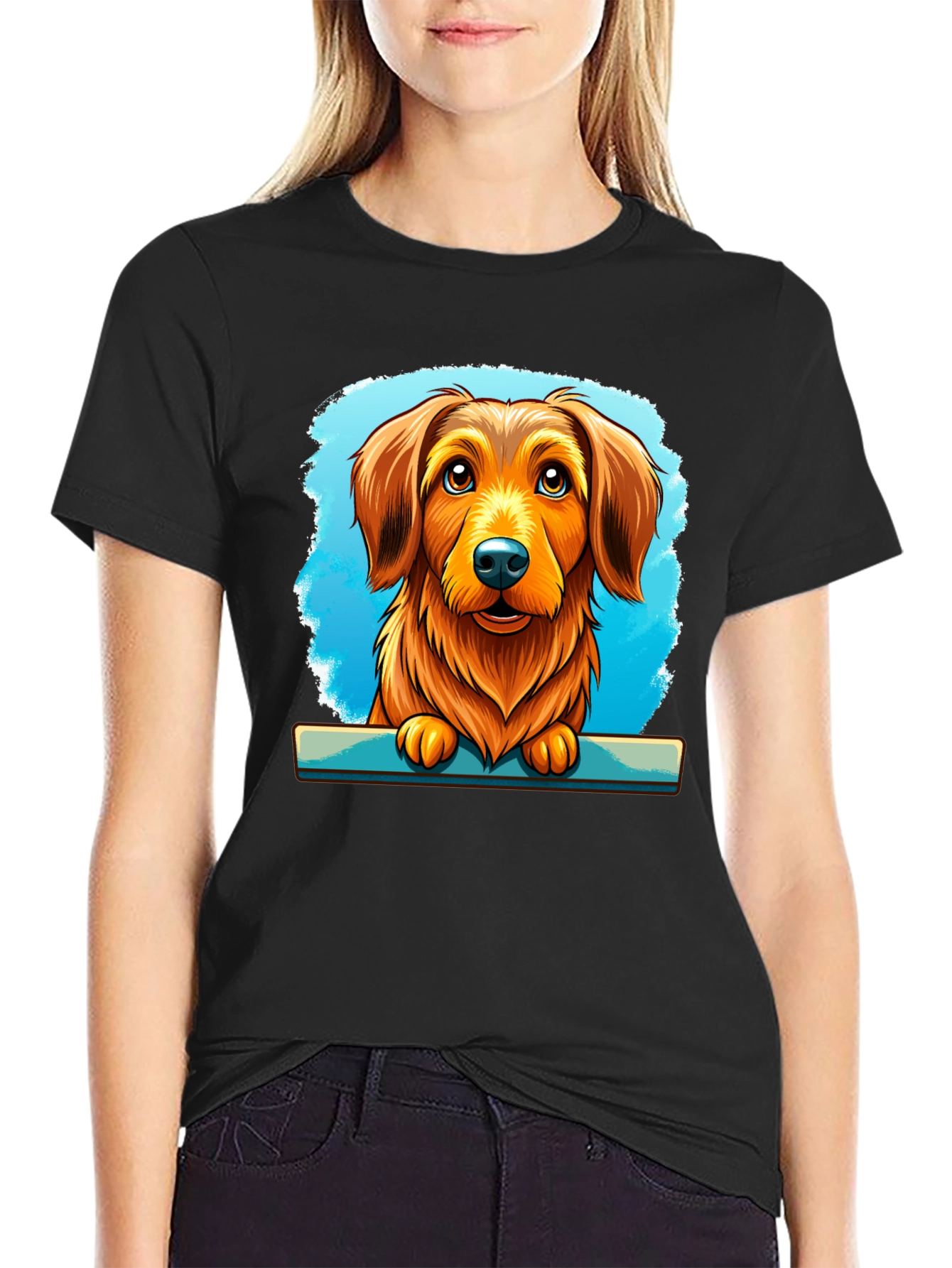 Dog Cartoon Art Print Black Tee