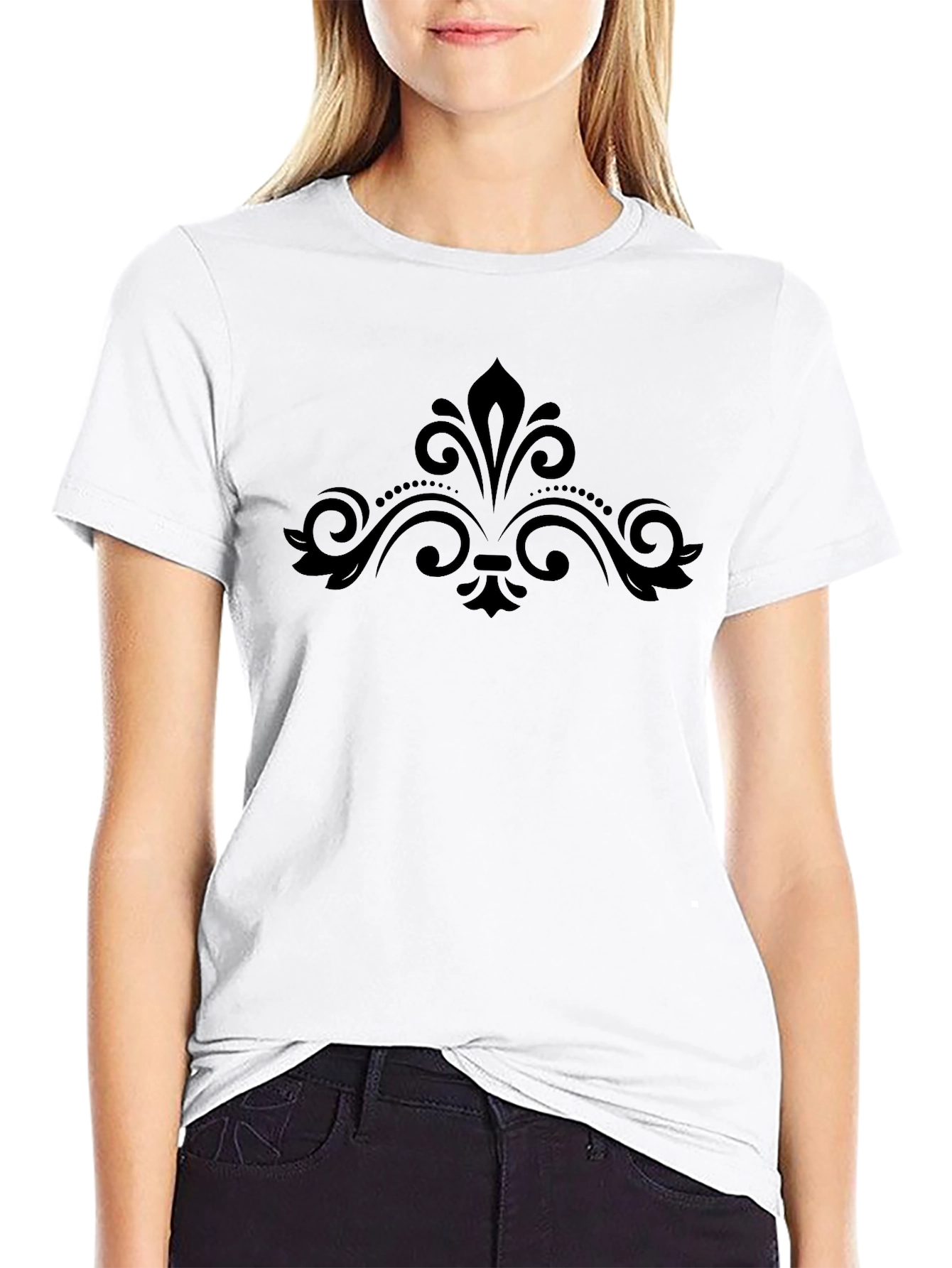 Stylish Black T-Shirt with Ornamental Design
