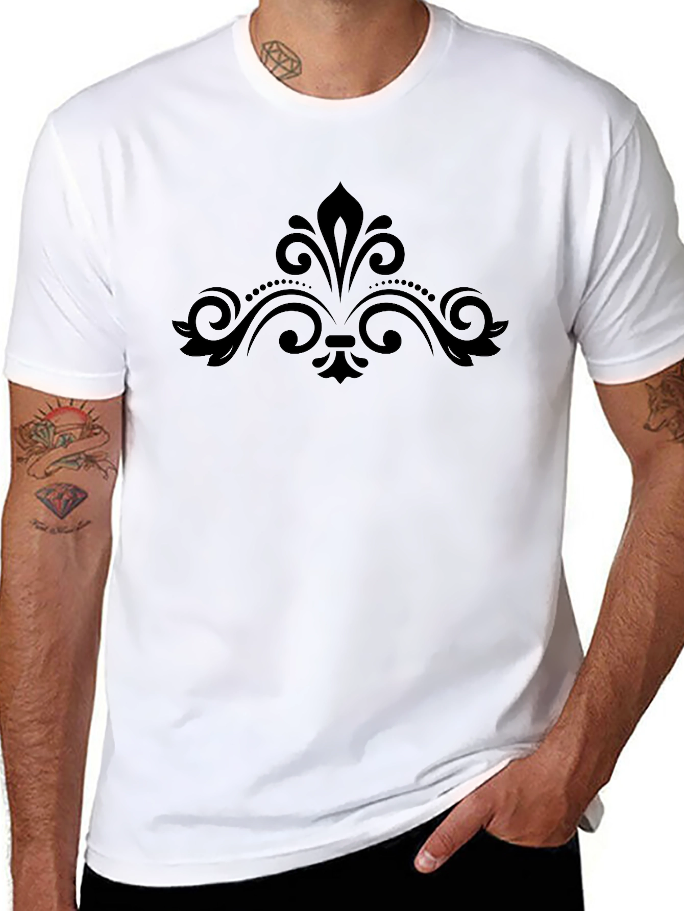 Stylish Black T-Shirt with Ornamental Design