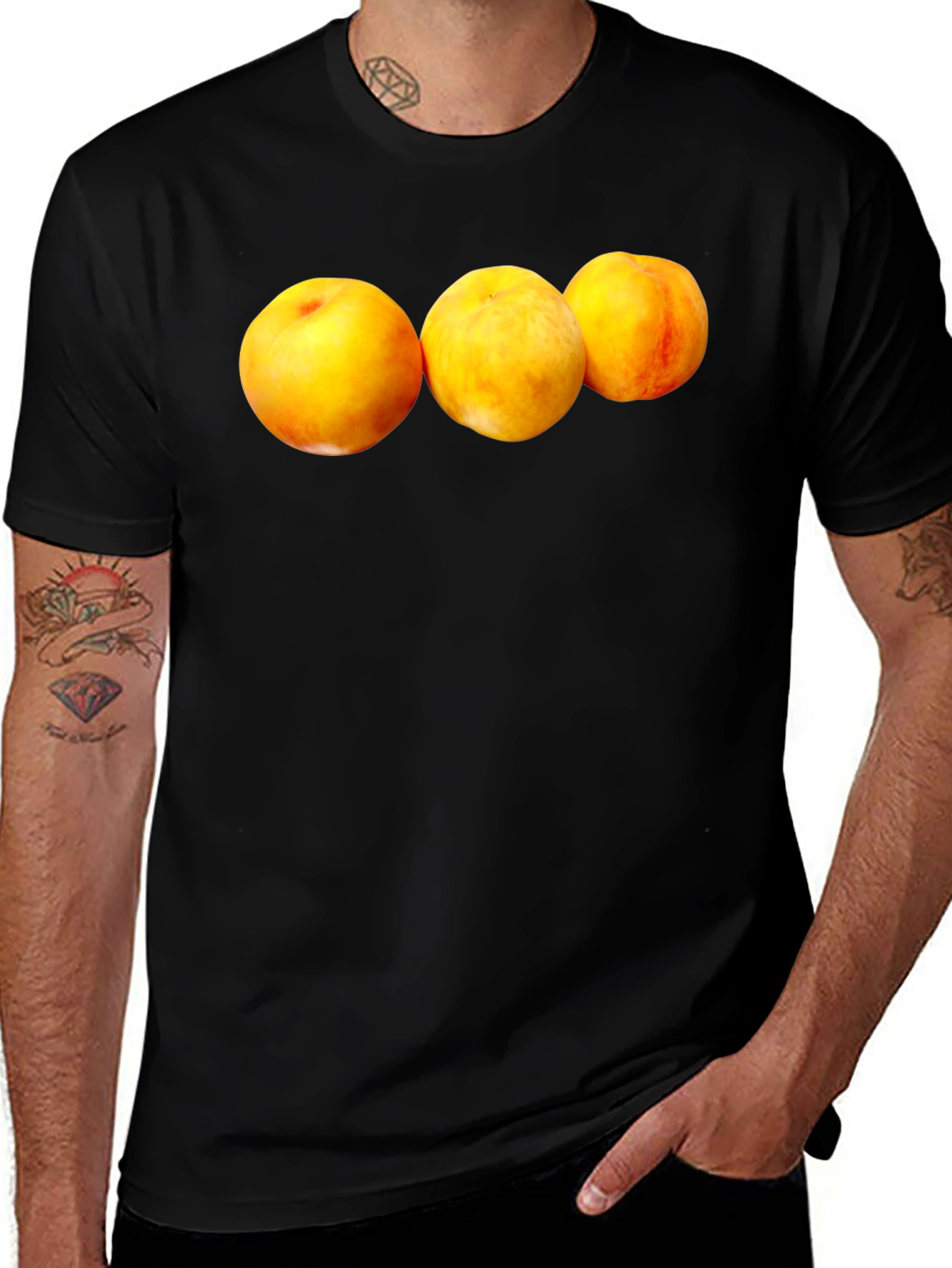 Peach Trio Graphic Black T-Shirt