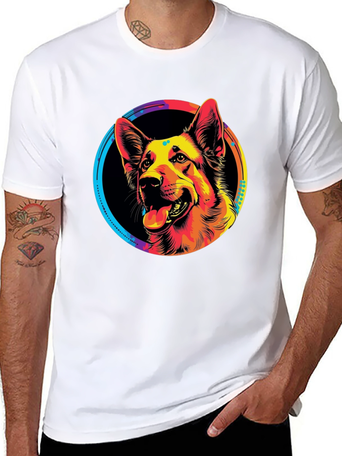 Vibrant German Shepherd Graphic Tee - Black