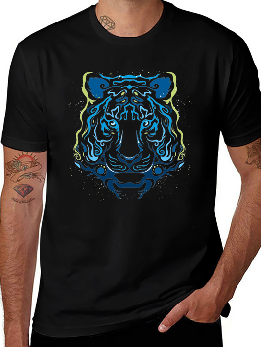 Abstract Tiger Graphic Tee - Stylish Mens Black T-Shirt