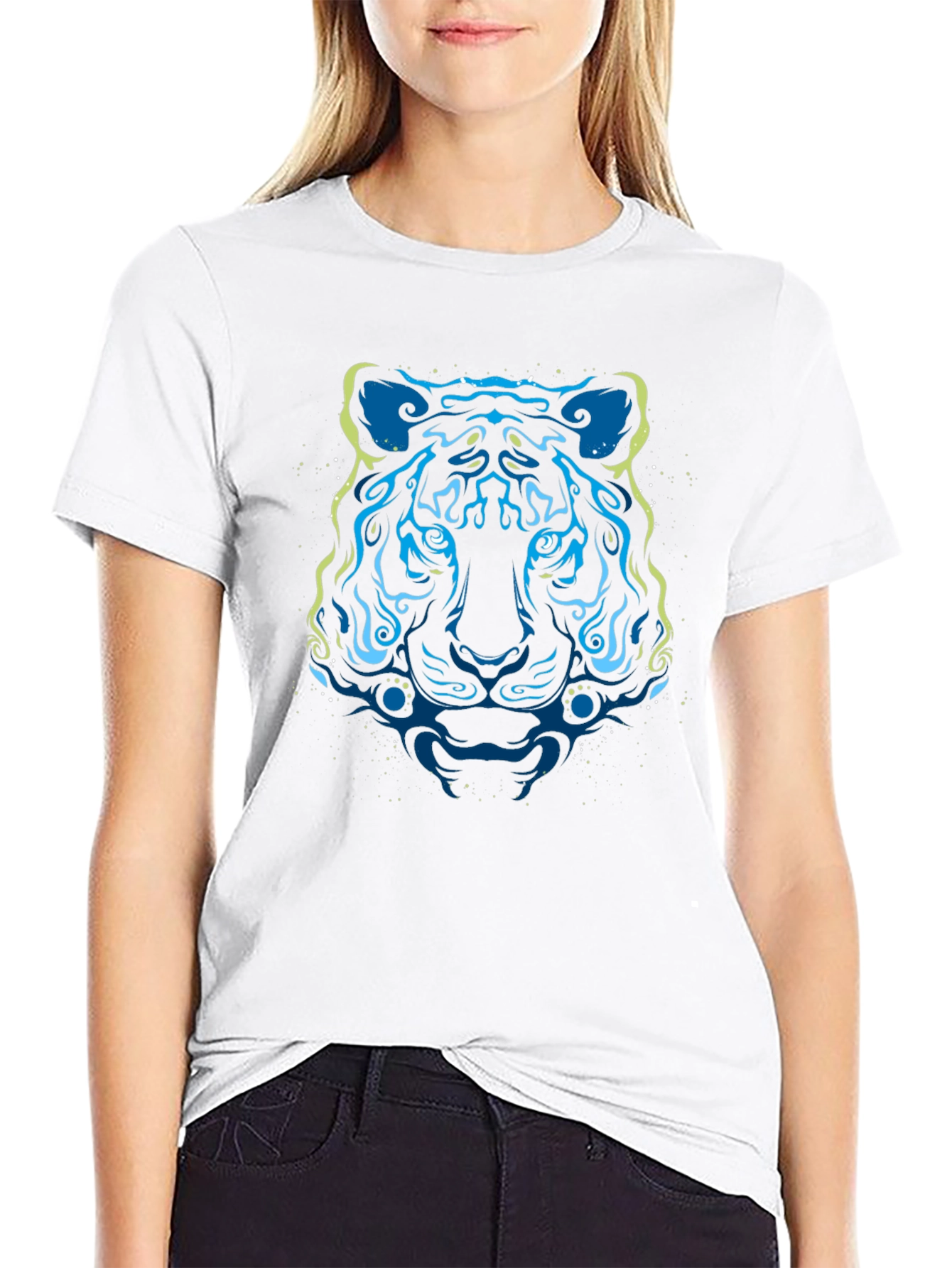 Abstract Tiger Graphic Tee - Stylish Mens Black T-Shirt