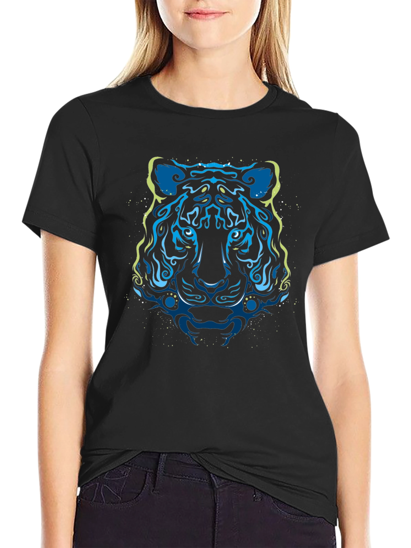 Abstract Tiger Graphic Tee - Stylish Mens Black T-Shirt