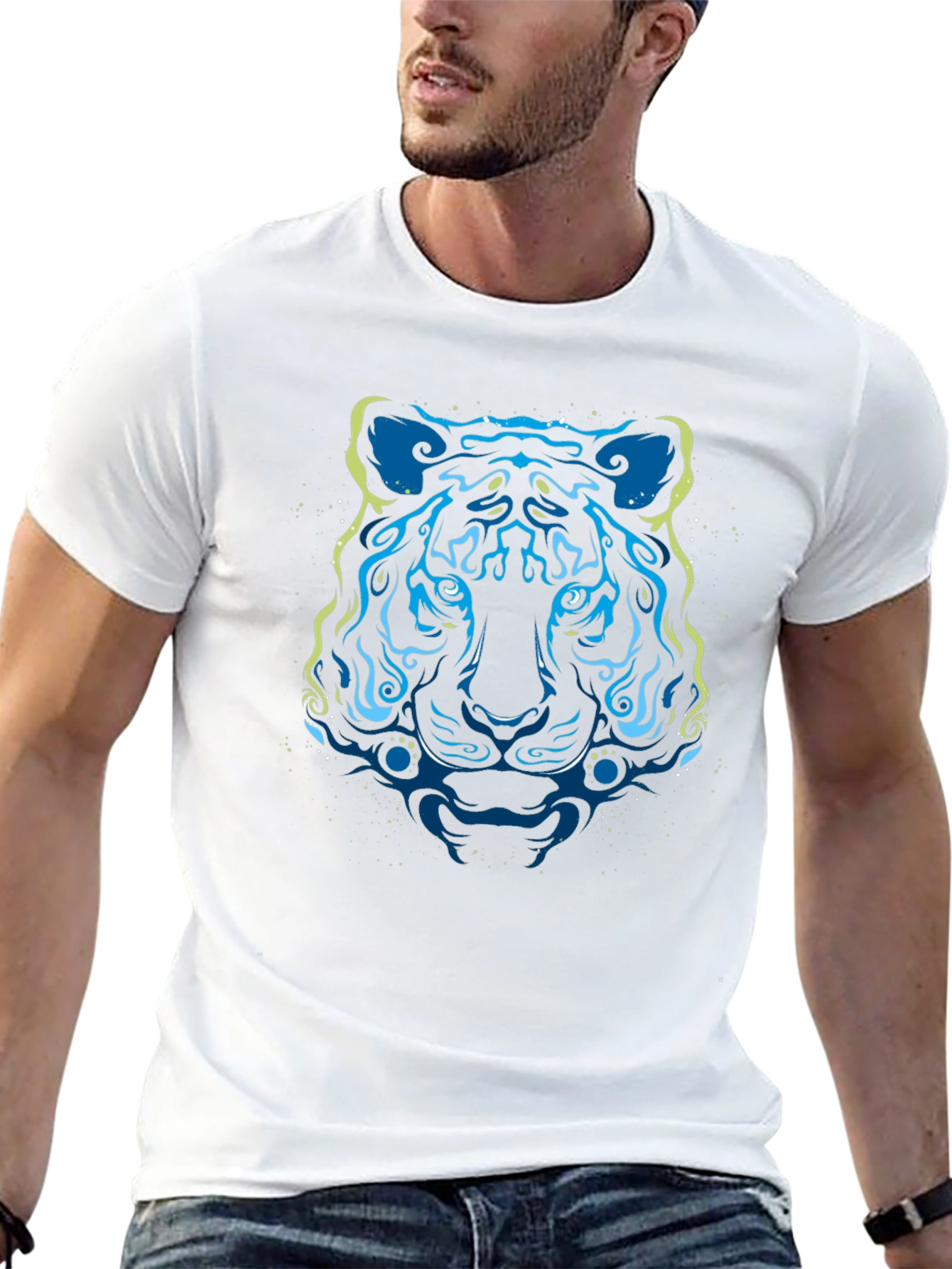 Abstract Tiger Graphic Tee - Stylish Mens Black T-Shirt