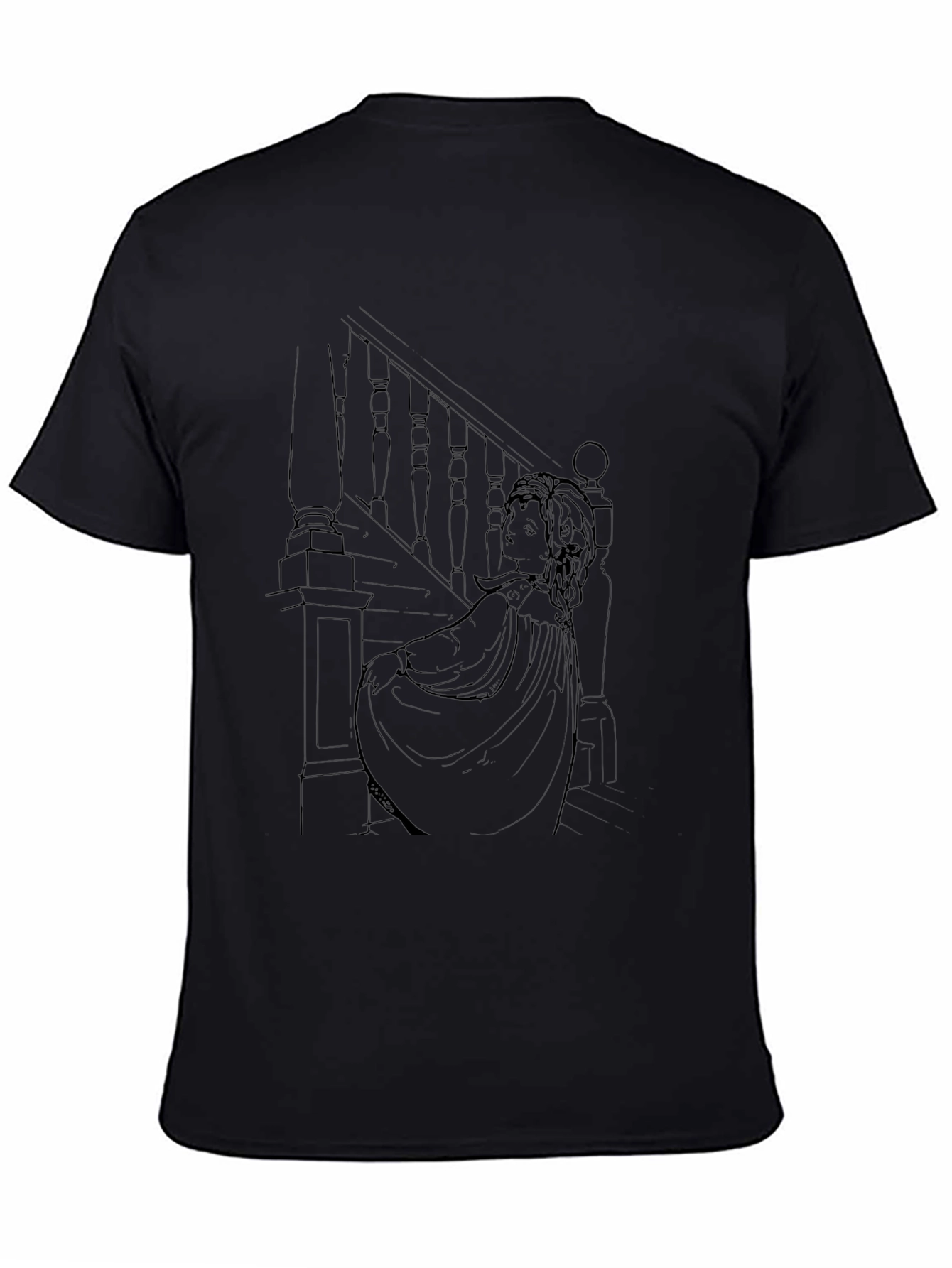 Ethereal Staircase Graphic Tee - Stylish Black T-Shirt