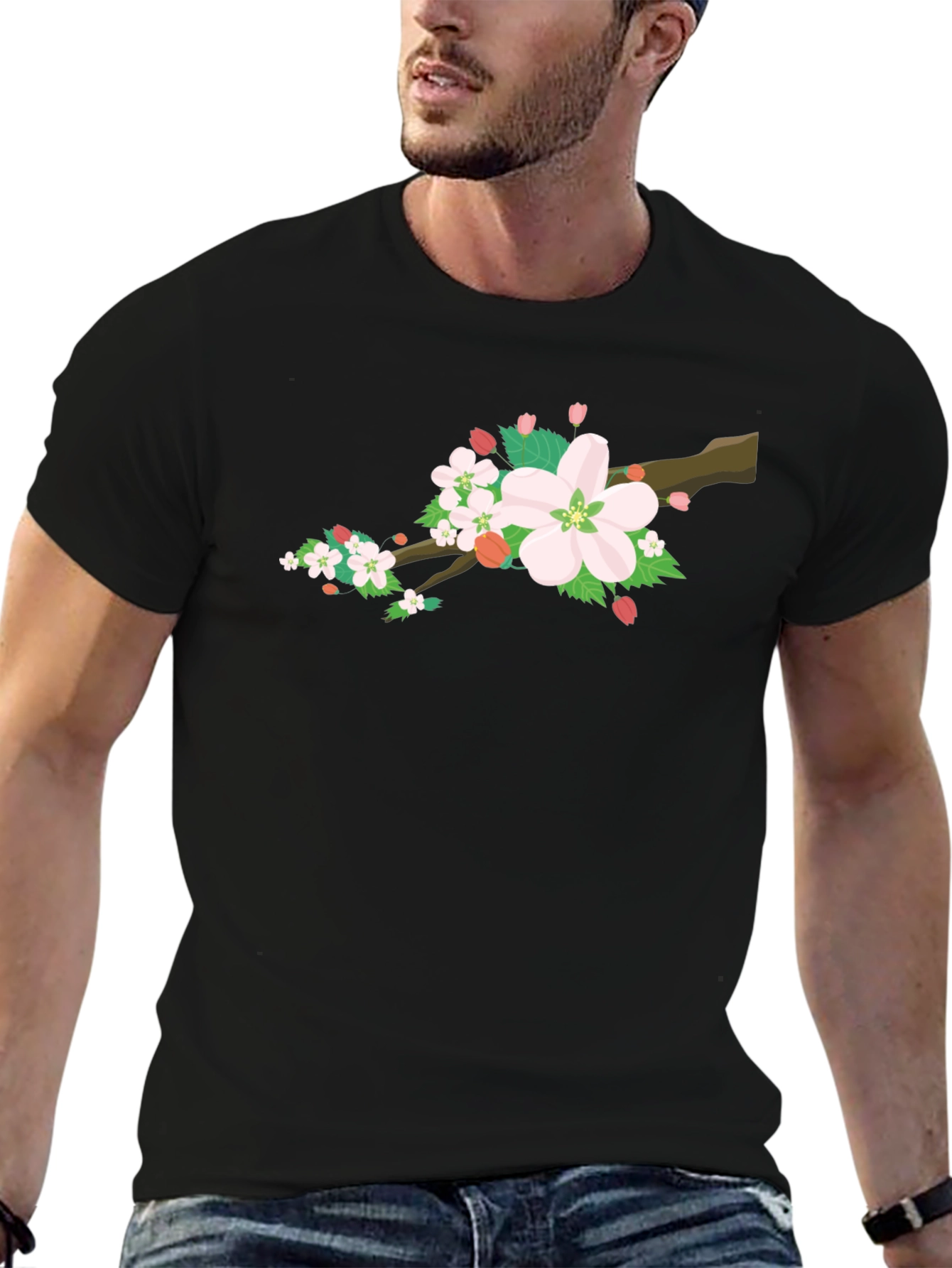 Cherry Blossom Graphic Tee - Black Cotton Blend