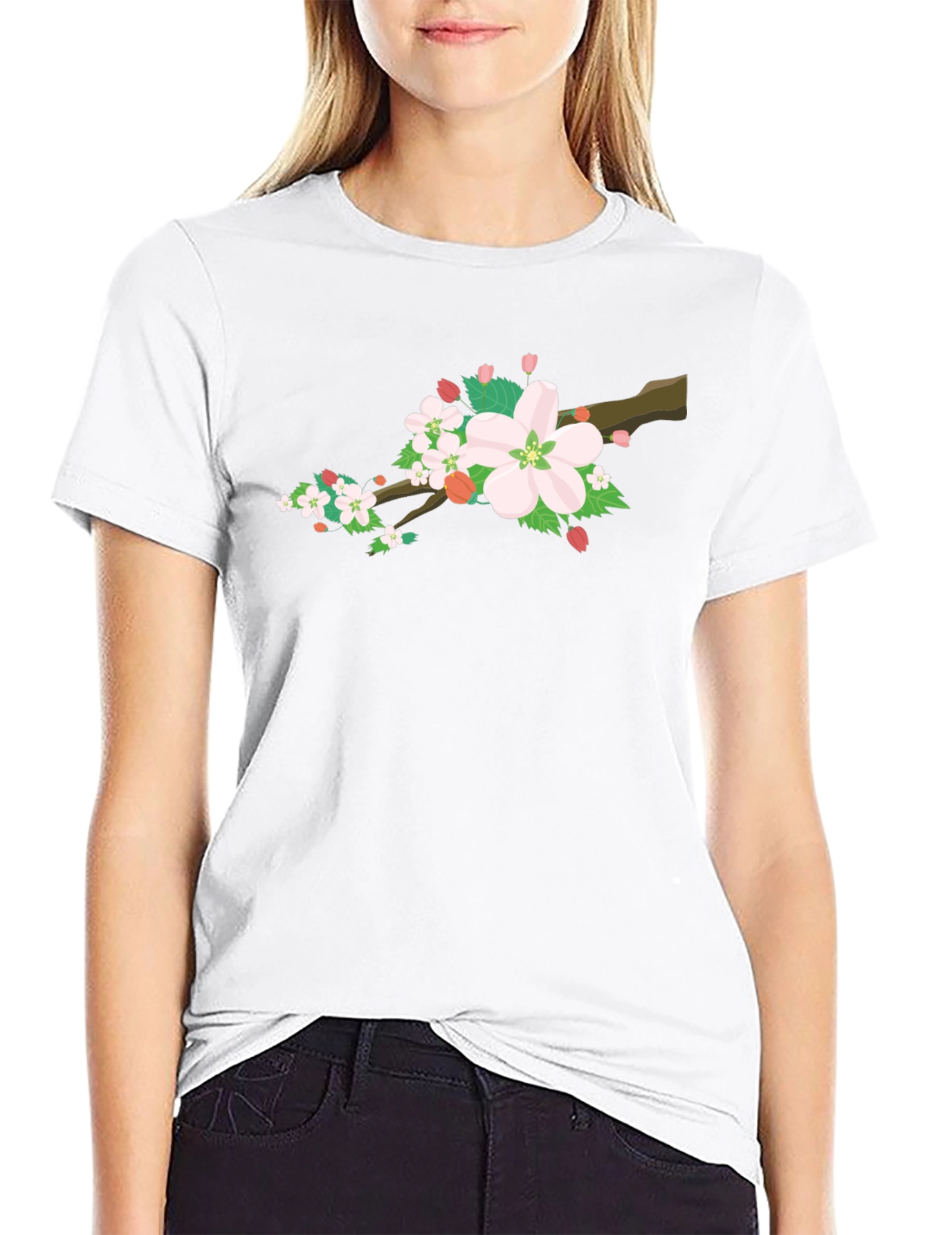Cherry Blossom Graphic Tee - Black Cotton Blend