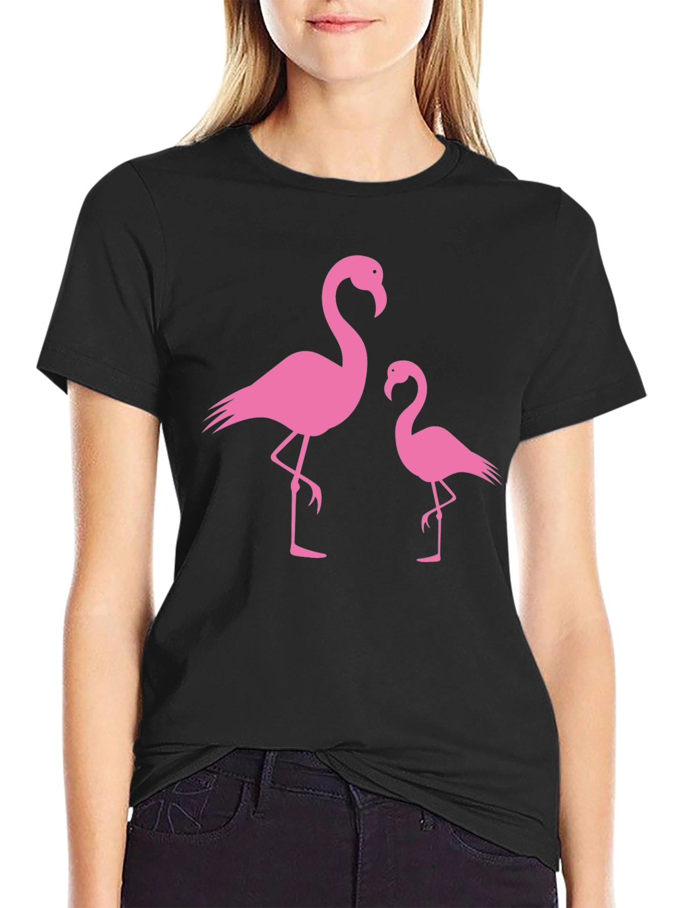 Pink Flamingo Graphic Tee - Black