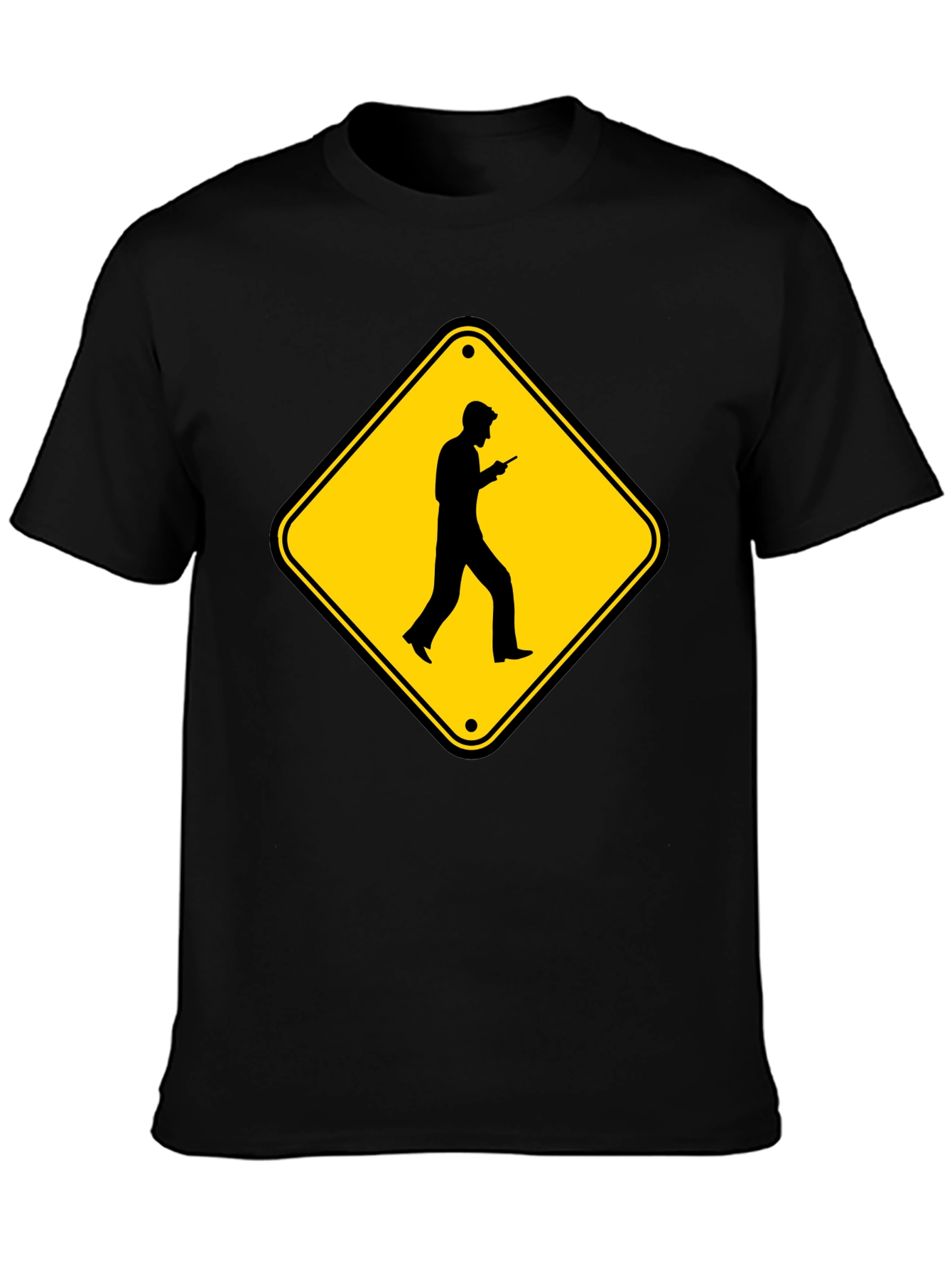 Caution Cellphone Walker Black T-Shirt
