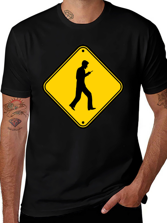 Caution Cellphone Walker Black T-Shirt