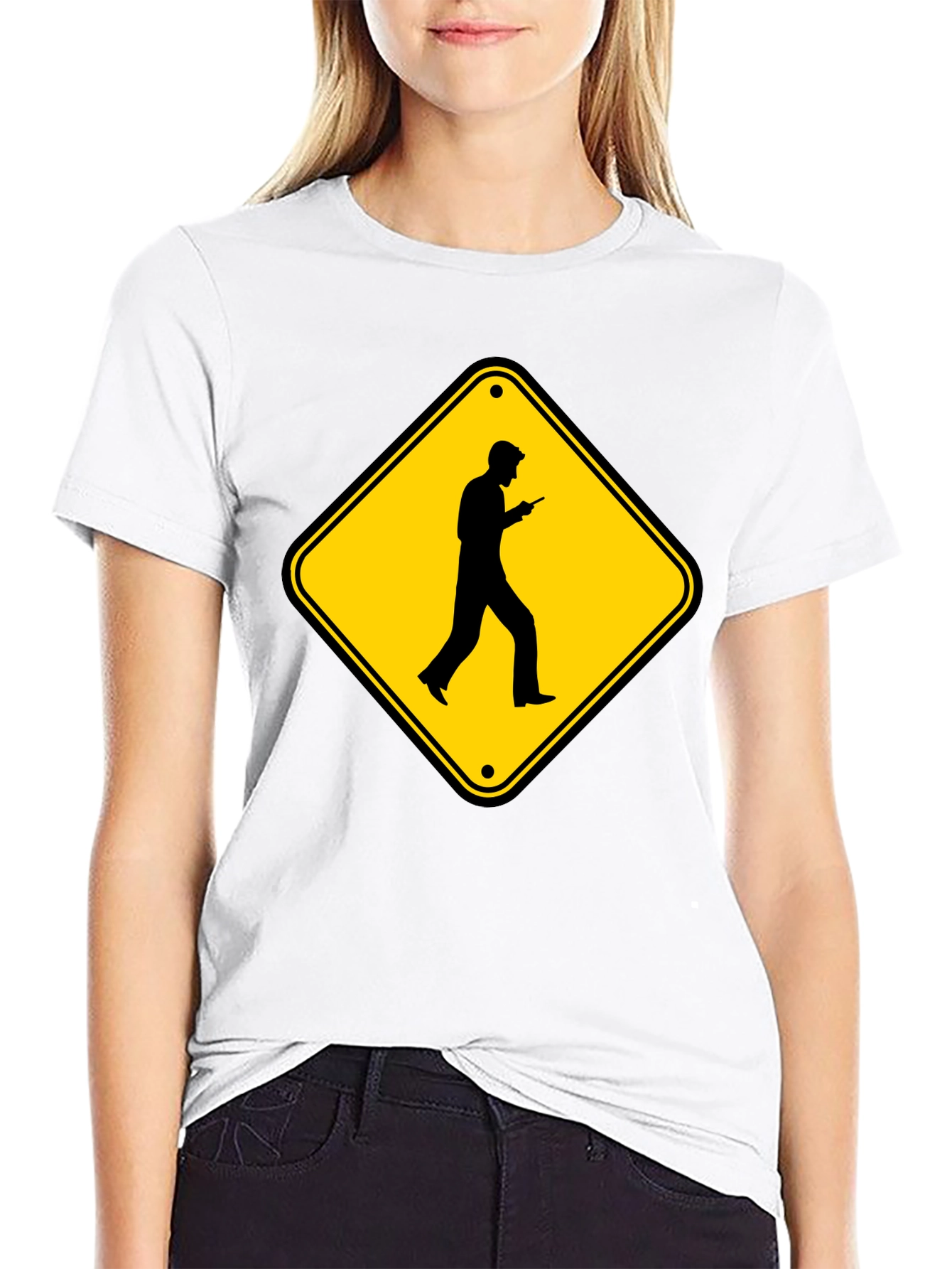 Caution Cellphone Walker Black T-Shirt