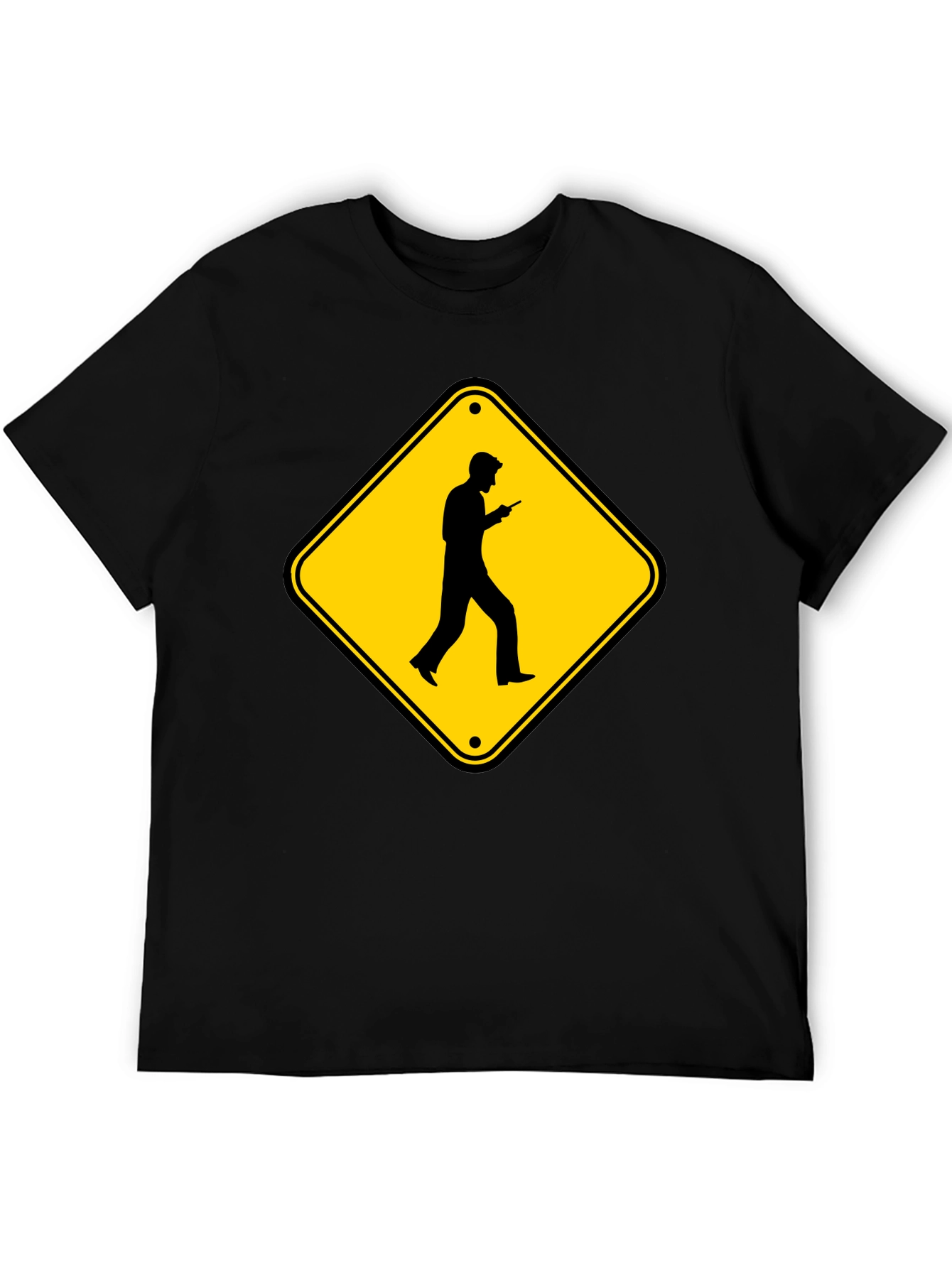 Caution Cellphone Walker Black T-Shirt