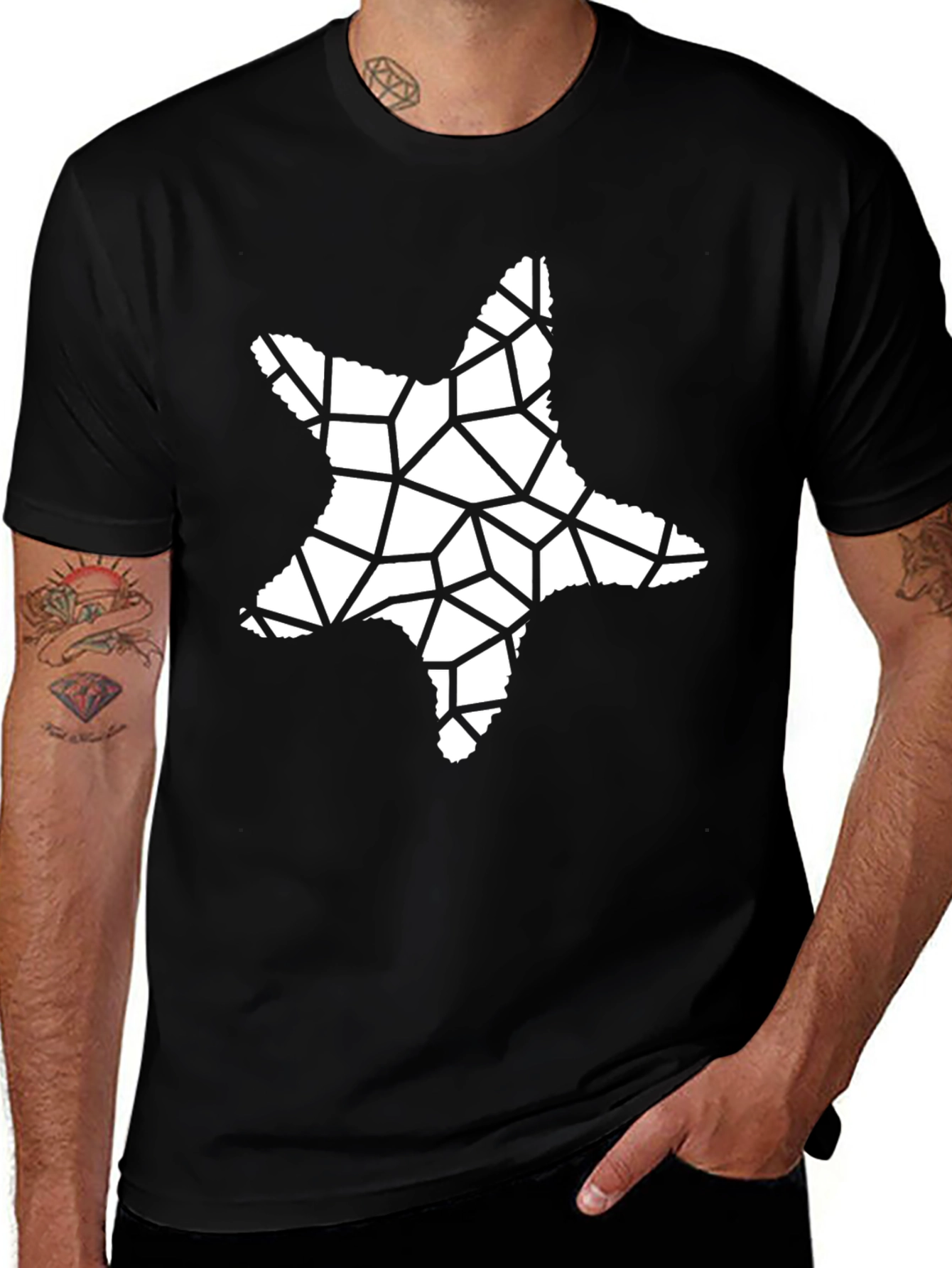 Abstract Star Graphic Tee - Black Casual Shirt
