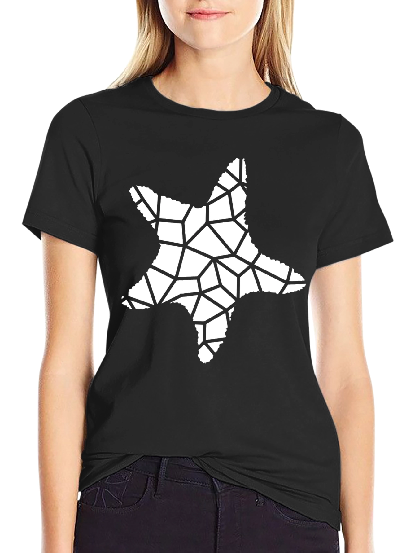 Abstract Star Graphic Tee - Black Casual Shirt