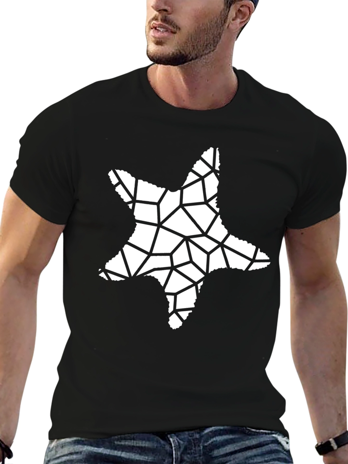 Abstract Star Graphic Tee - Black Casual Shirt