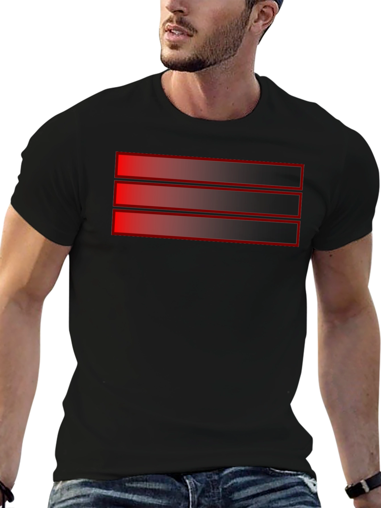 Black T-Shirt with Red Stripe Design