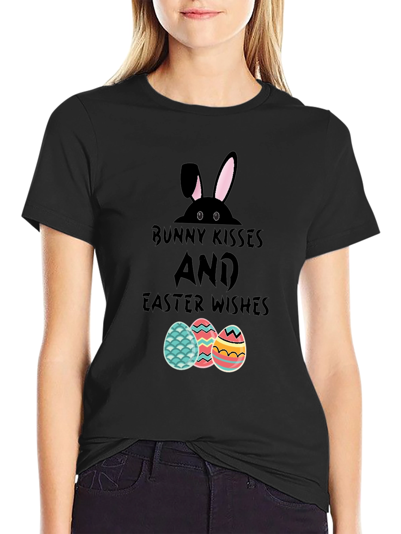 Bunny Kisses Easter Wishes Graphic T-Shirt