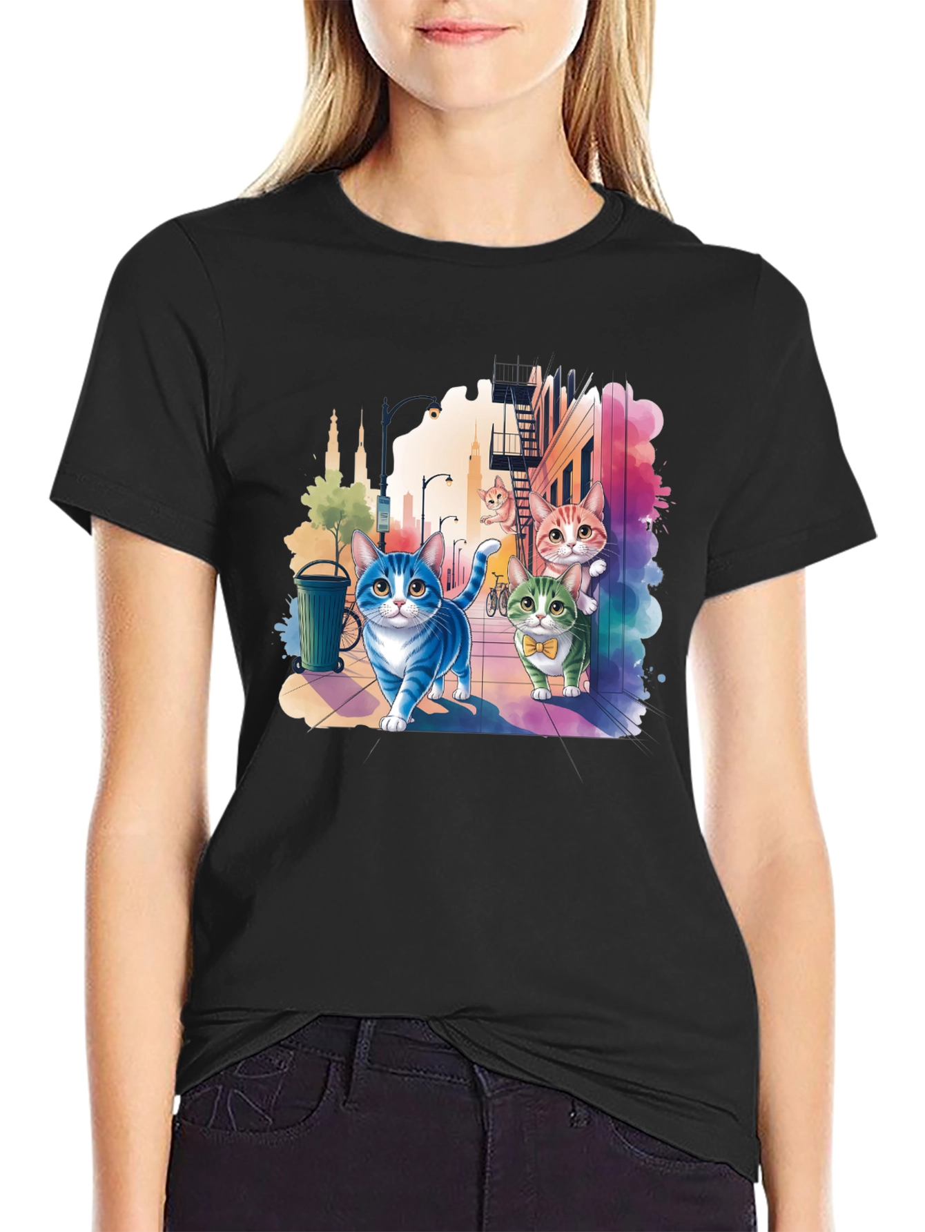 Whimsical Cats Cityscape Graphic Tee