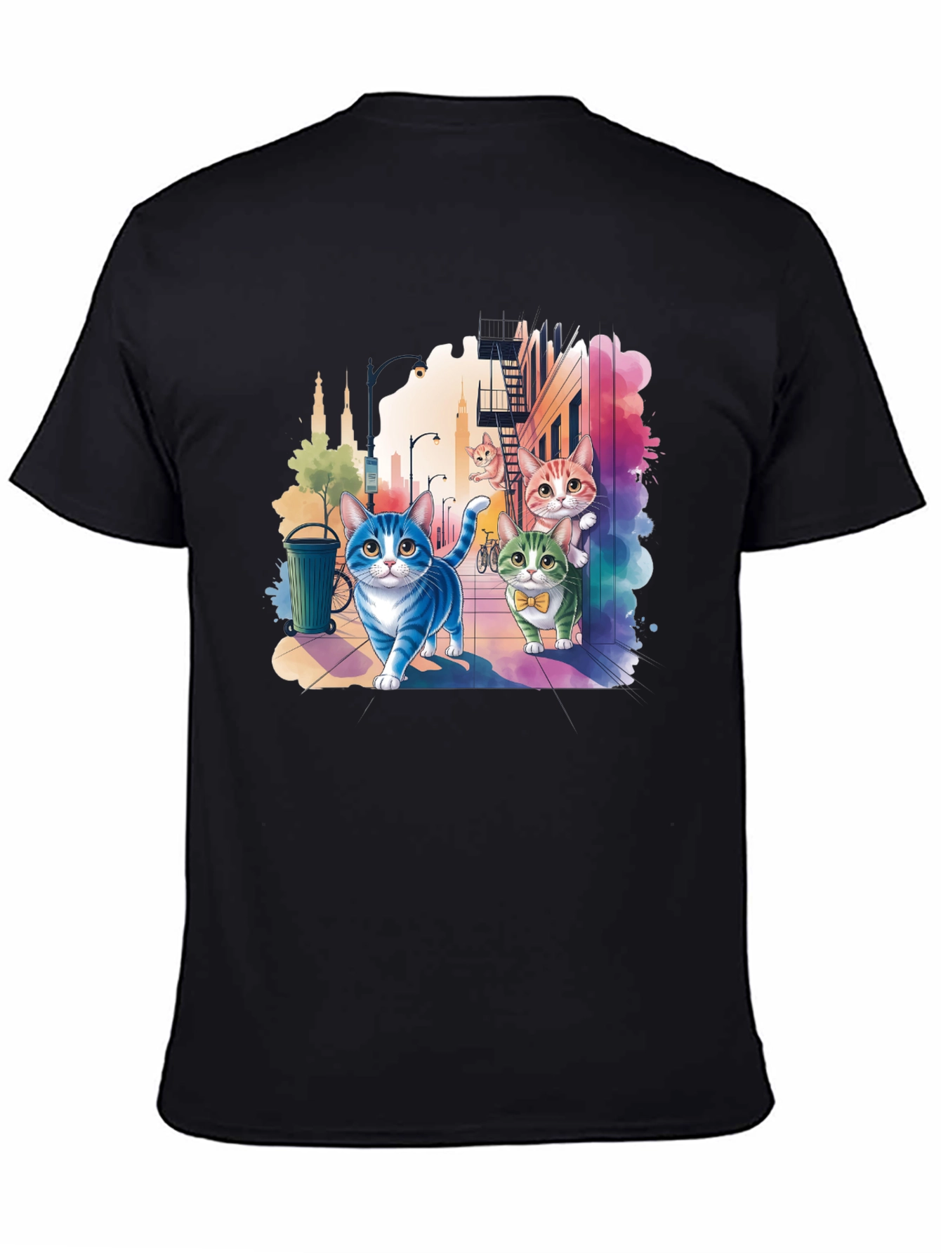 Whimsical Cats Cityscape Graphic Tee