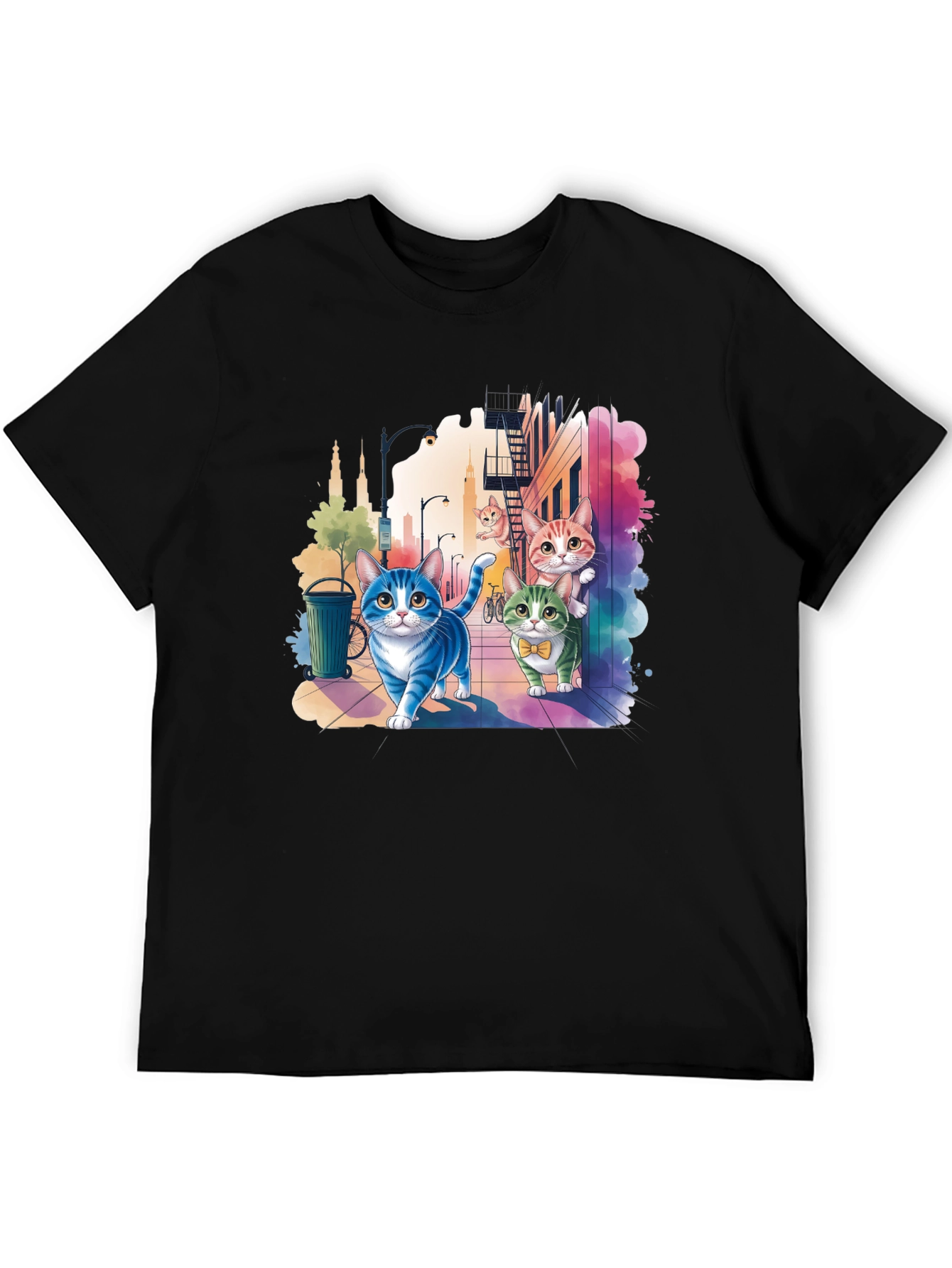 Whimsical Cats Cityscape Graphic Tee