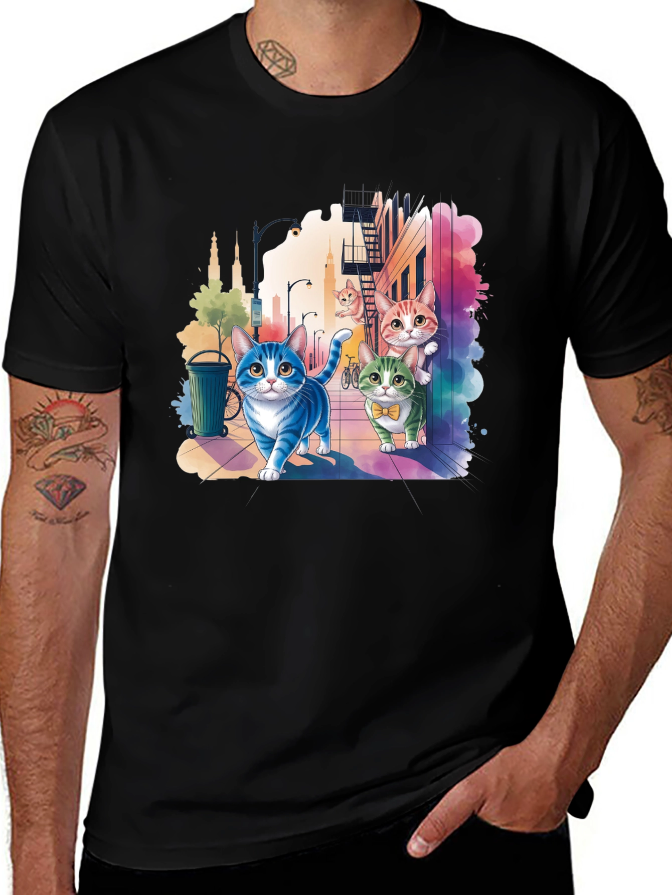 Whimsical Cats Cityscape Graphic Tee