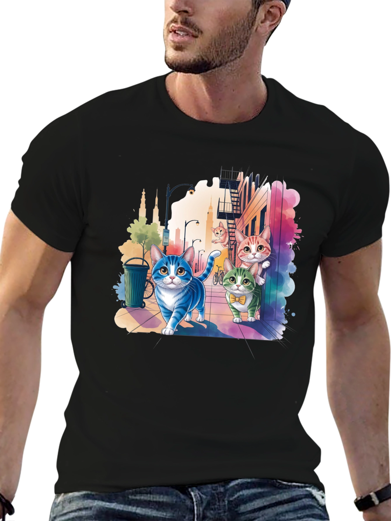 Whimsical Cats Cityscape Graphic Tee