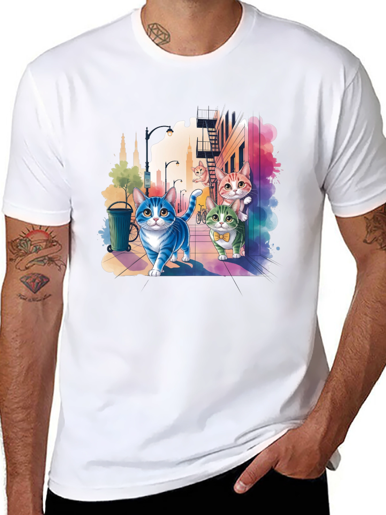 Whimsical Cats Cityscape Graphic Tee