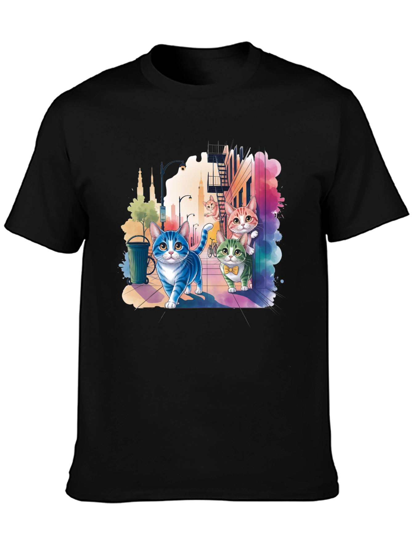 Whimsical Cats Cityscape Graphic Tee