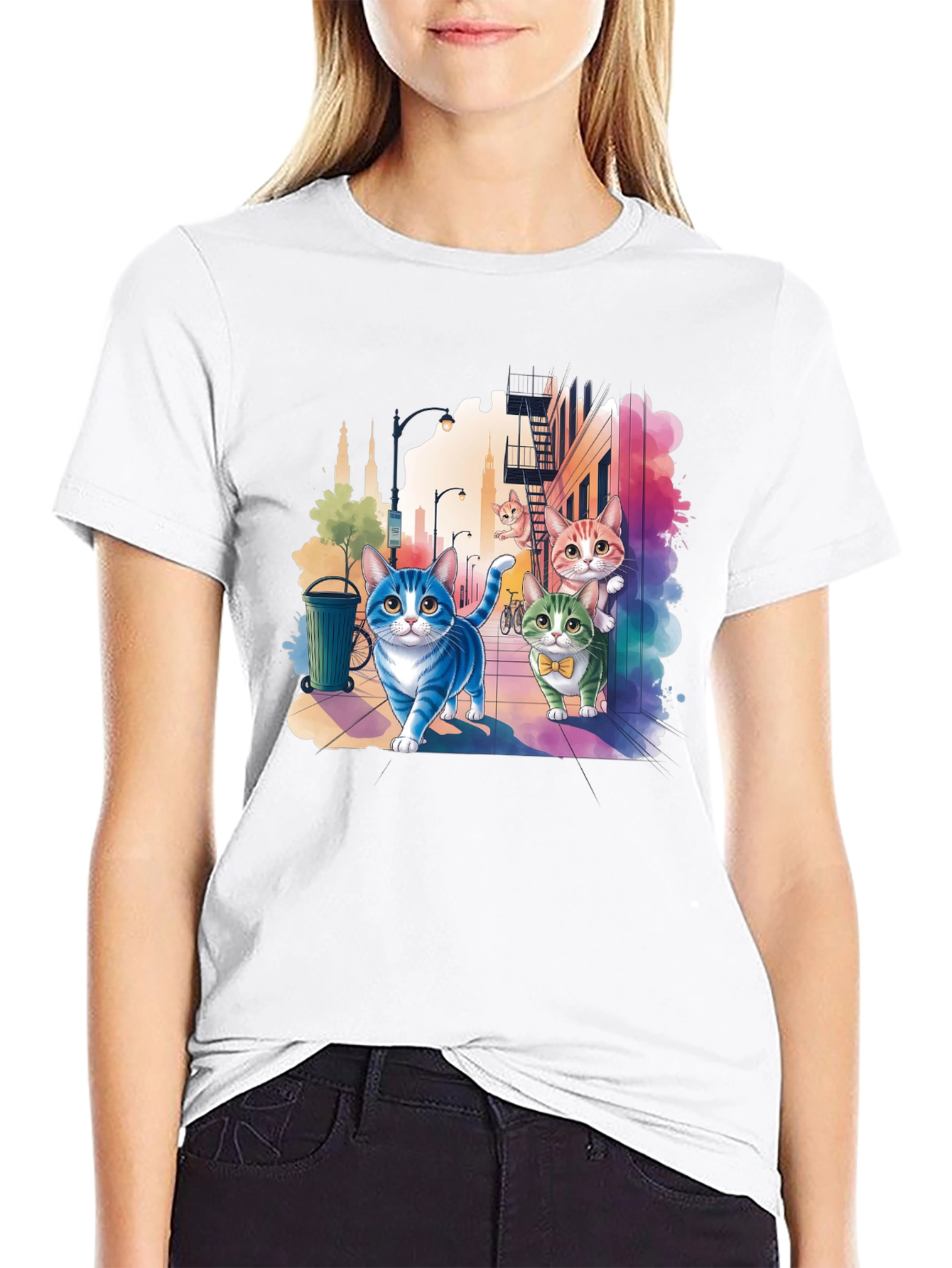Whimsical Cats Cityscape Graphic Tee
