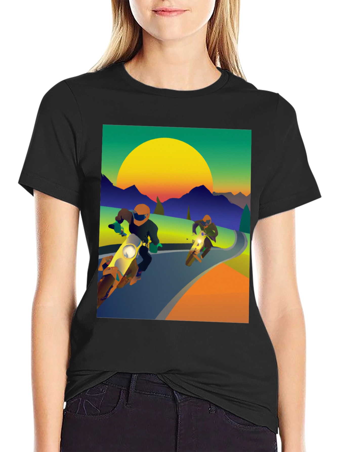 Motorcycle Graphic Tee - Ride into the Sunset!