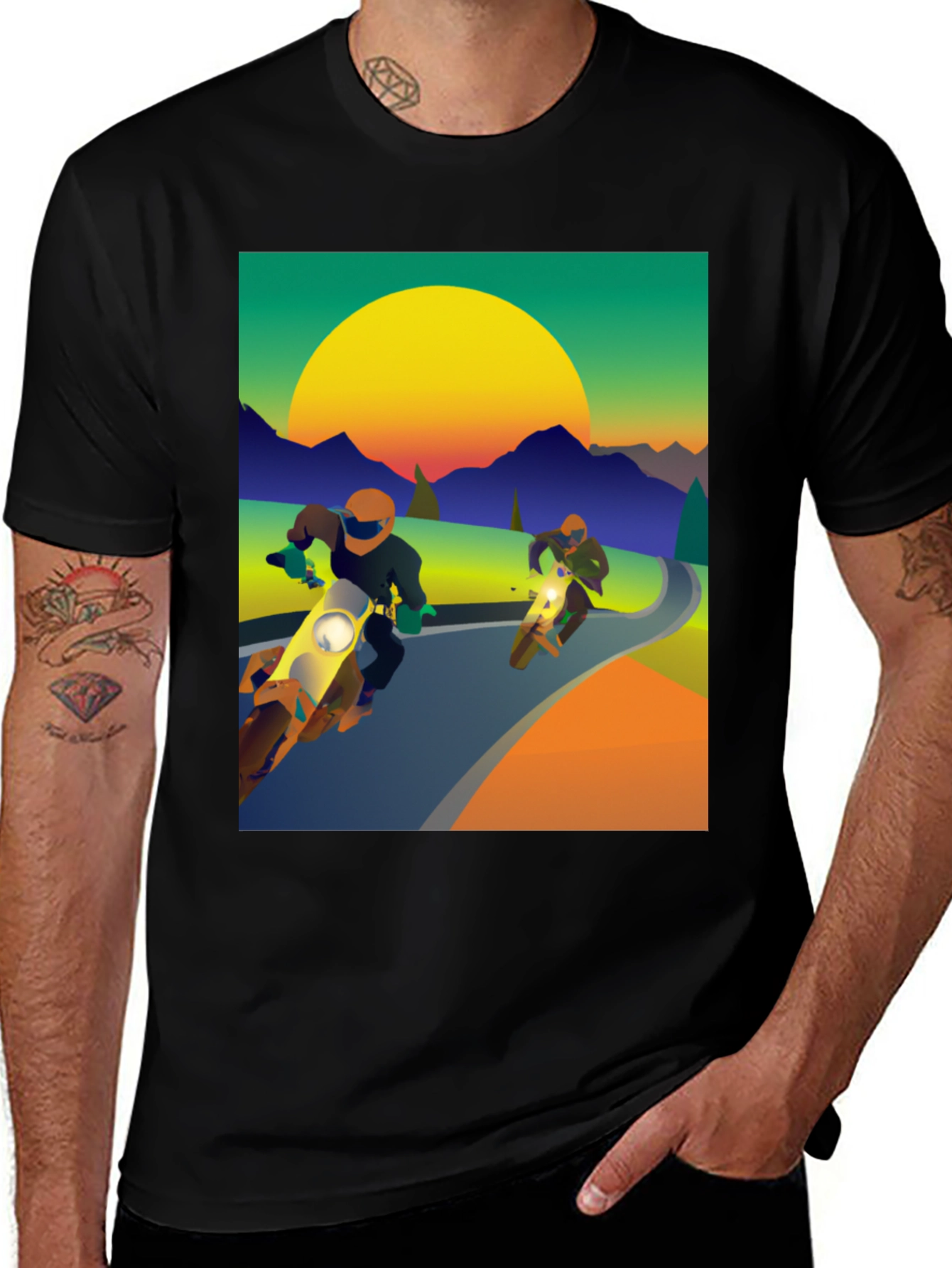 Motorcycle Graphic Tee - Ride into the Sunset!