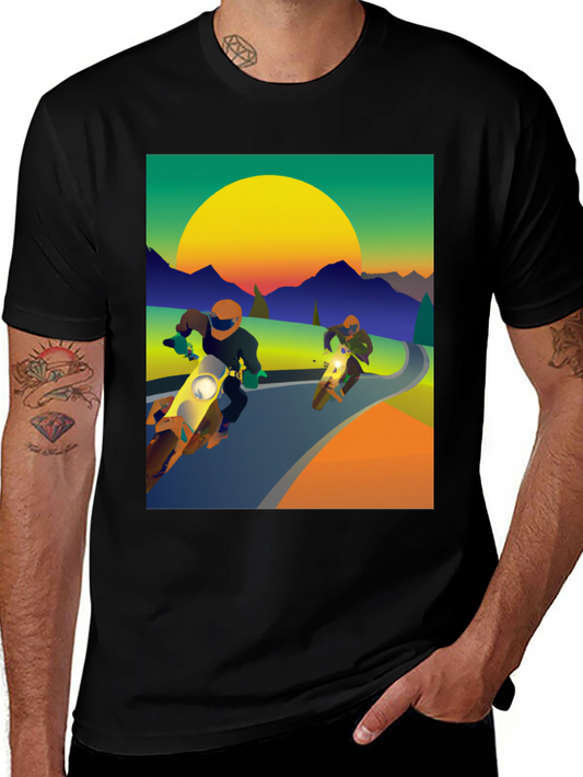 Motorcycle Graphic Tee - Ride into the Sunset!